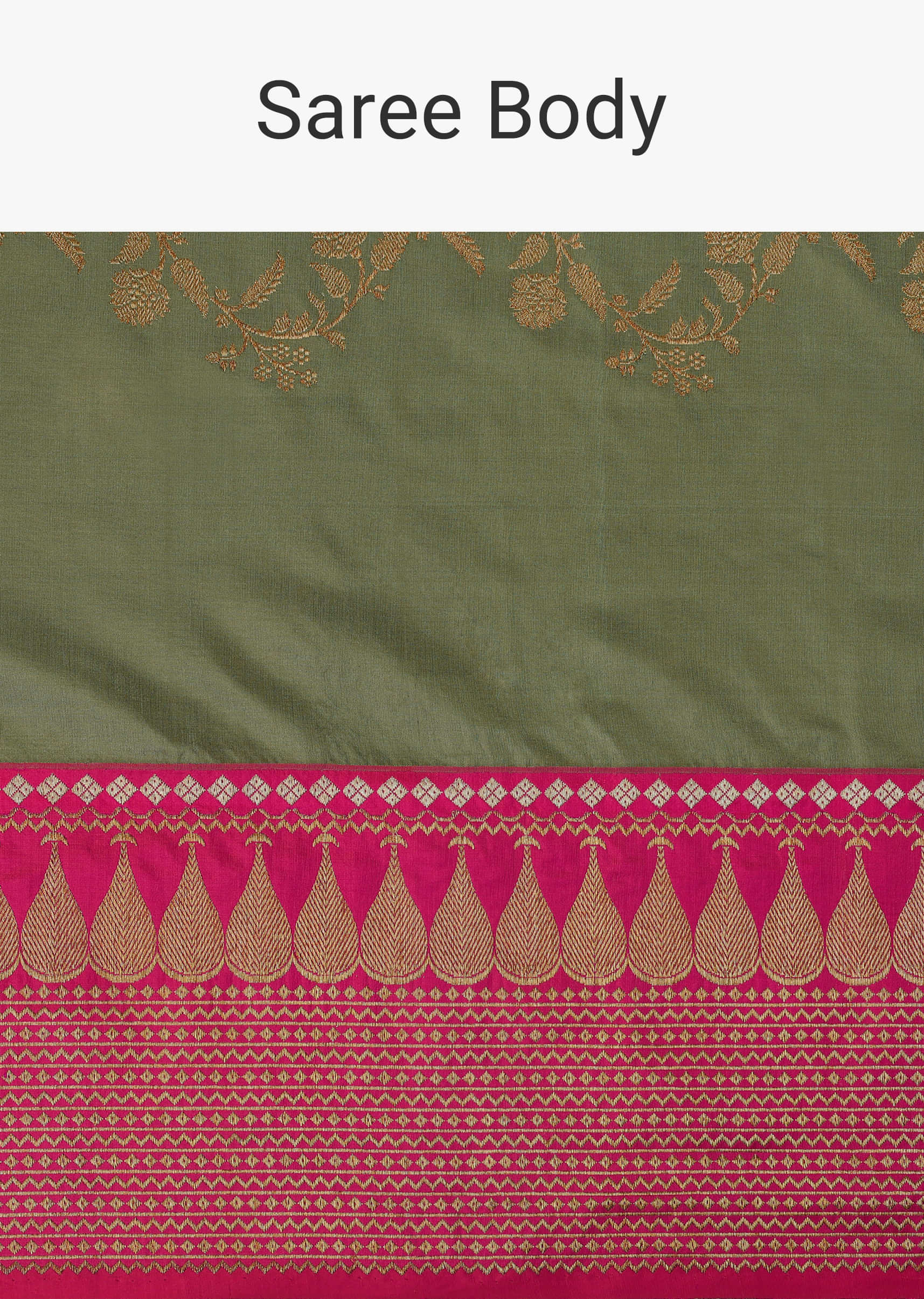 Green & Rani Pink Handloom Banarasi Saree In Katan Silk With Fancy Border And Unstitched Blouse