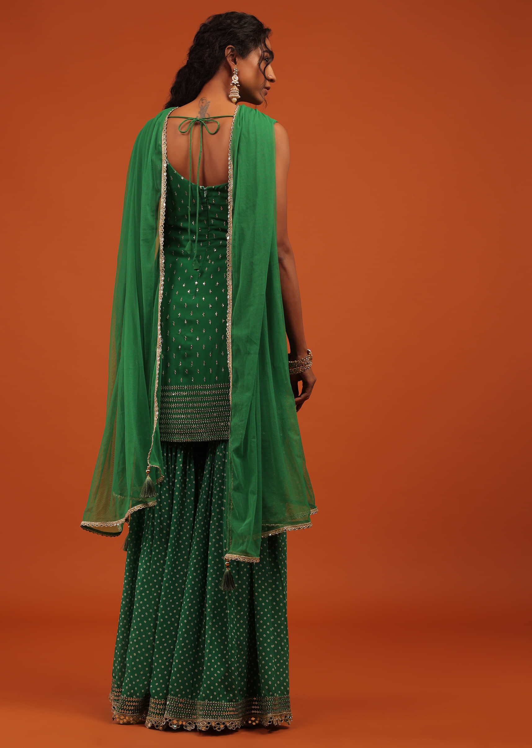 Green Sharara Suit In Georgette With A Net Dupatta