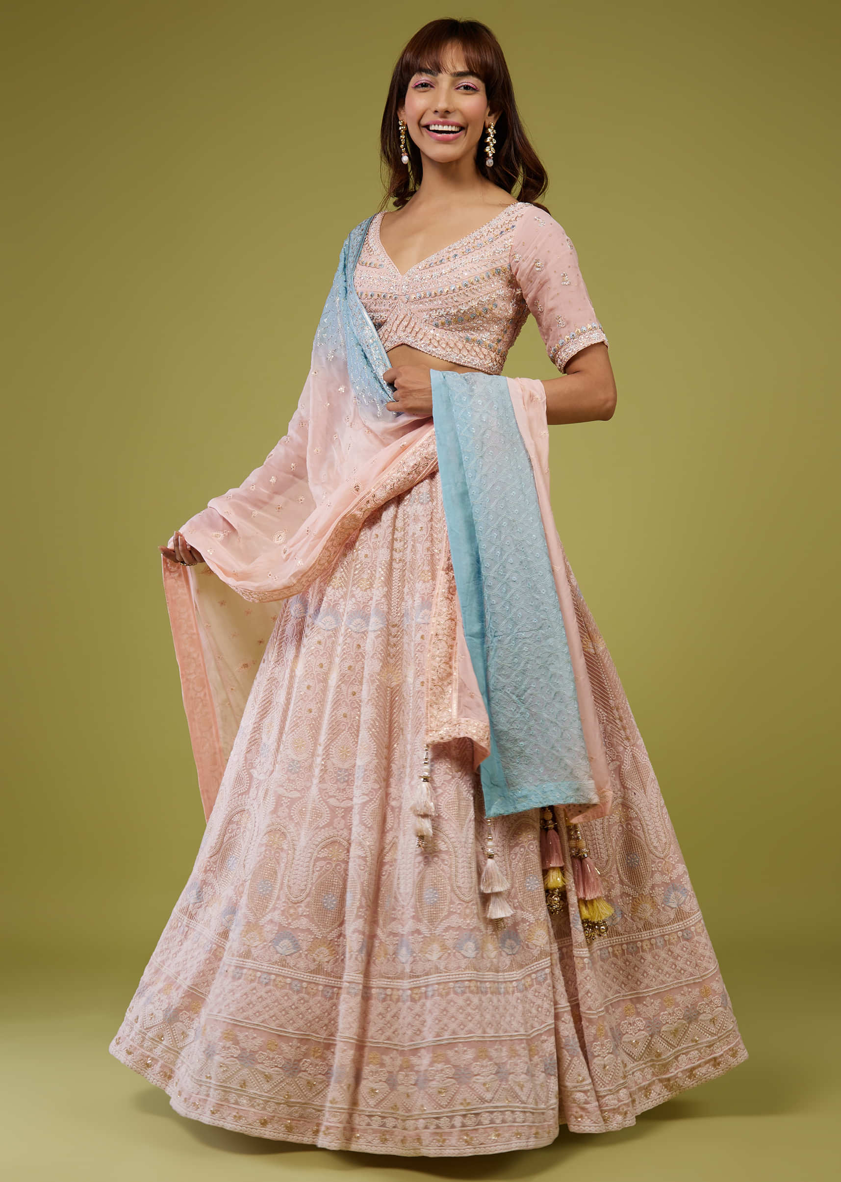 Candy Pink Embroidered Lehenga Set In Georgette