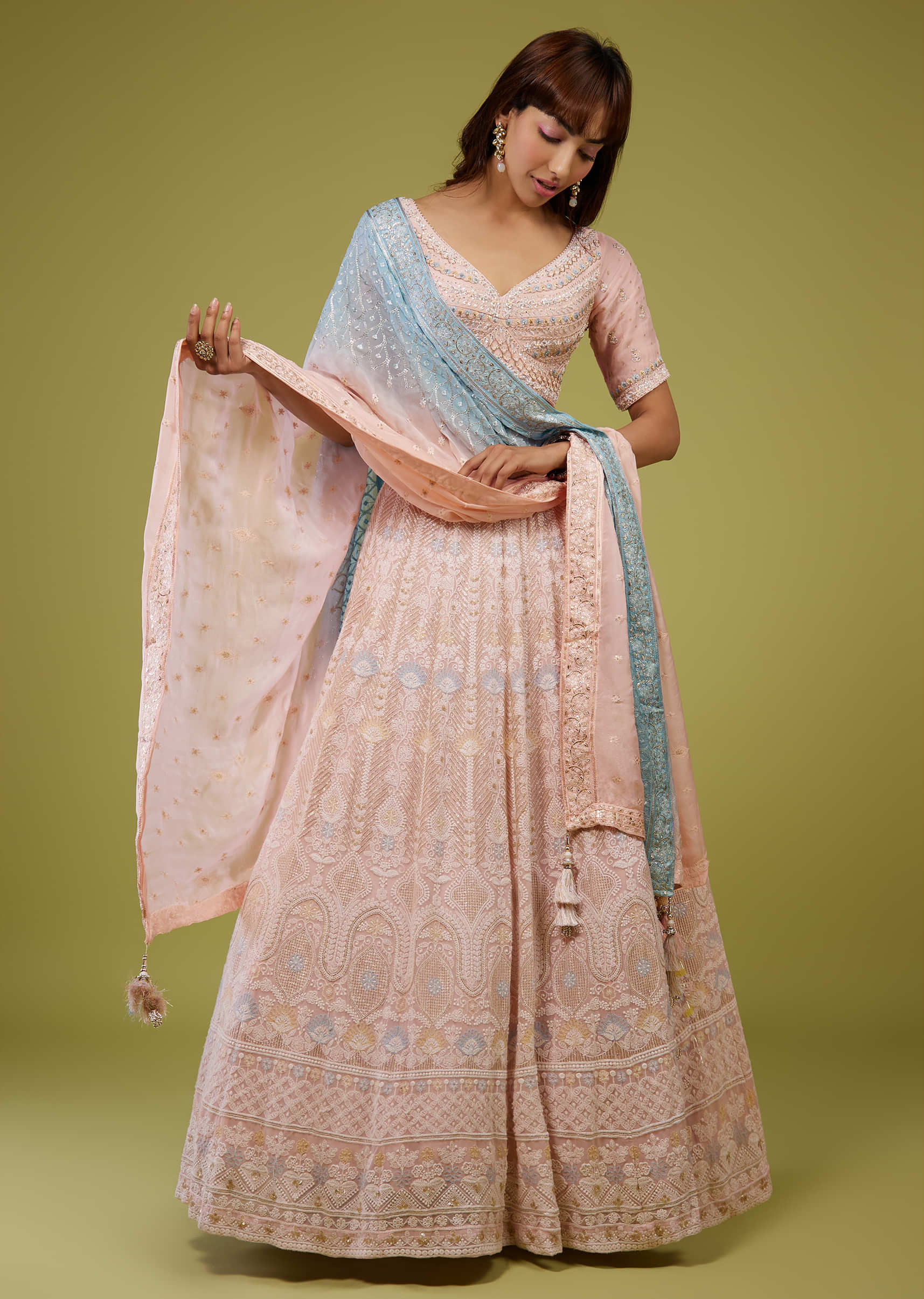 Candy Pink Embroidered Lehenga Set In Georgette
