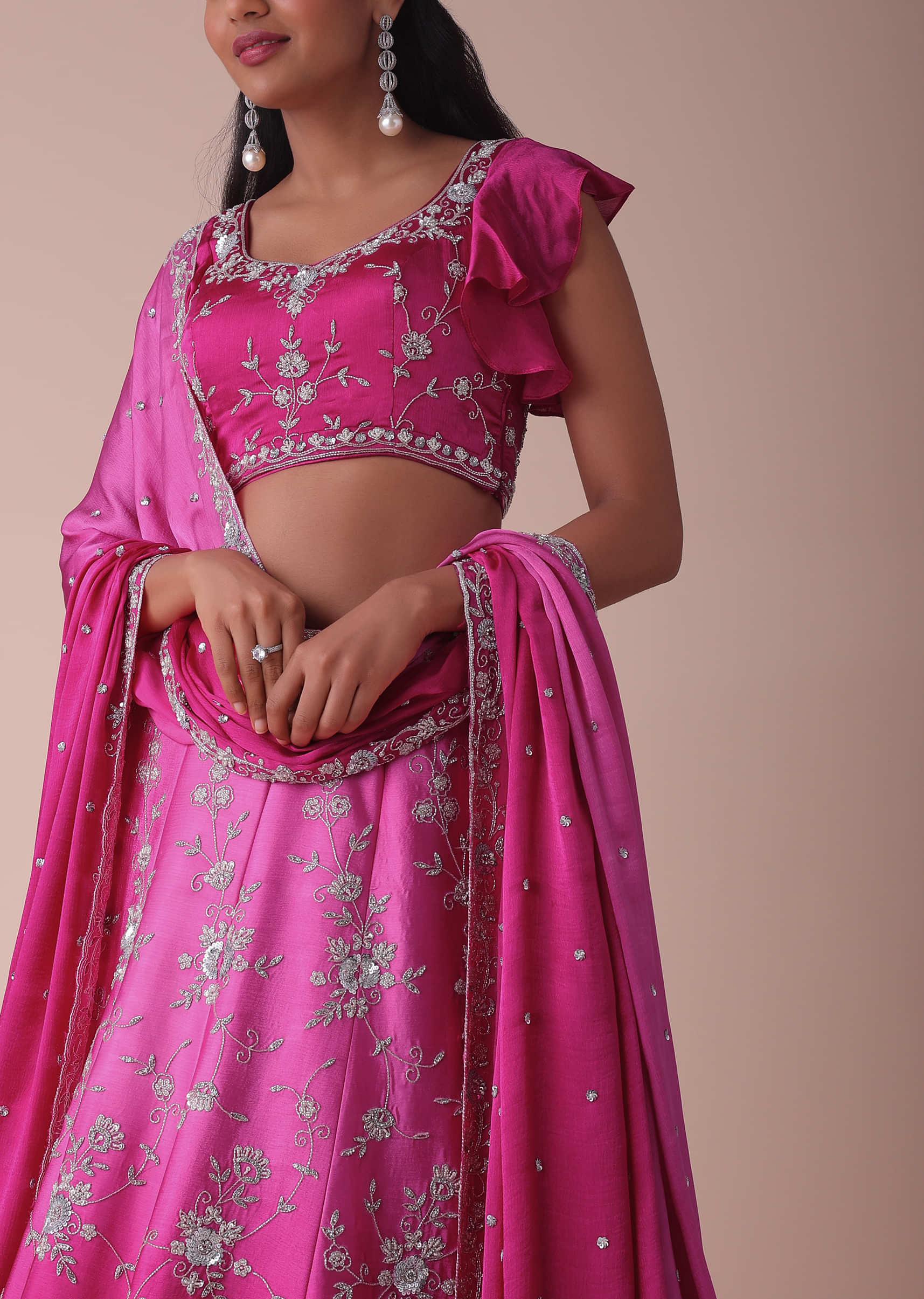 Hot Pink Ombre Lehenga With Handwork Embroidery