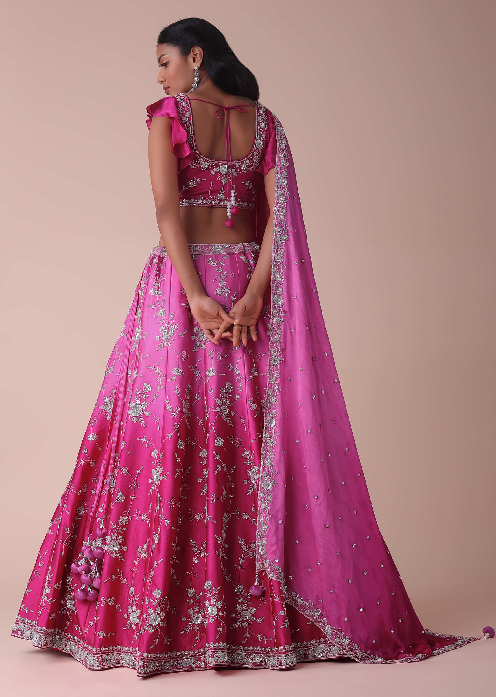 Hot Pink Ombre Lehenga With Handwork Embroidery