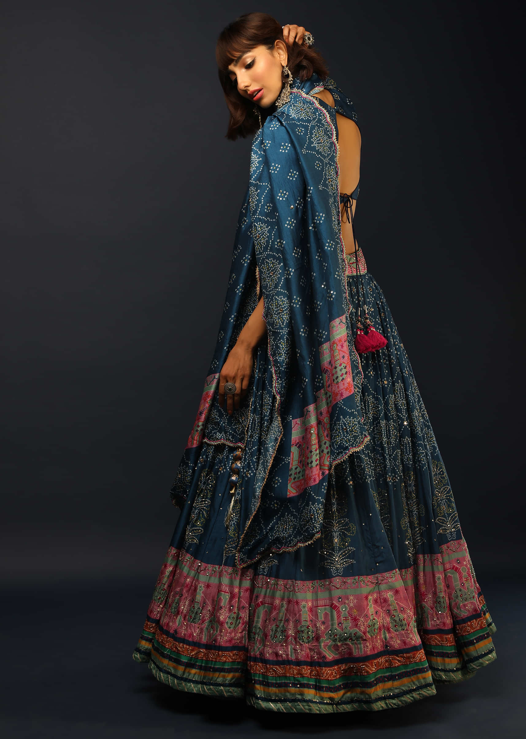 Imperial Blue Lehenga Choli In Silk With Bandhani Print And Zari Detailing 