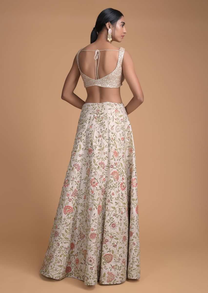Ivory White Lehenga Choli With Embroidered Floral Jaal 