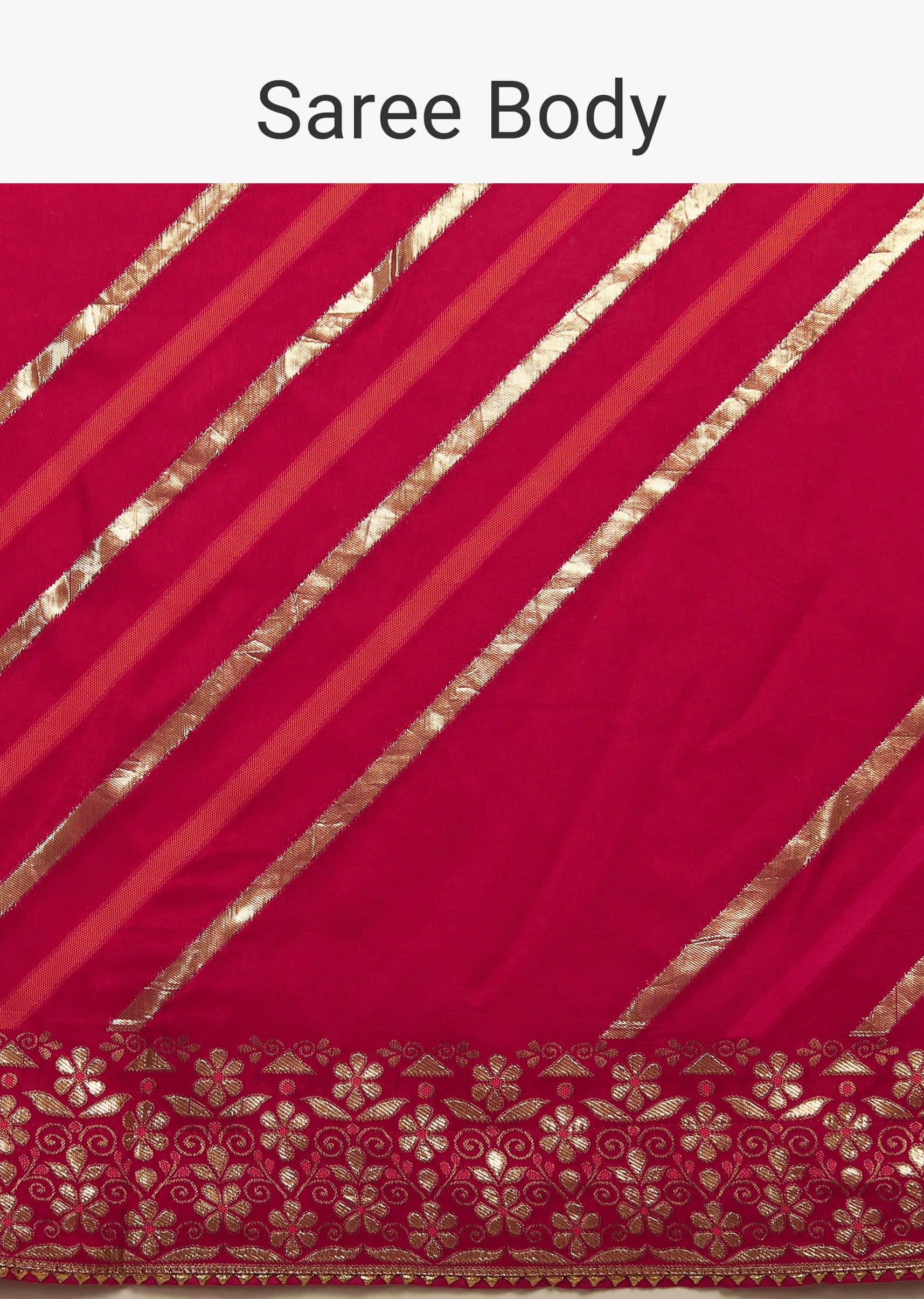 Rani Pink Saree In Dola Silk With Multi Colored Woven Diagonal Stripes And Floral Border