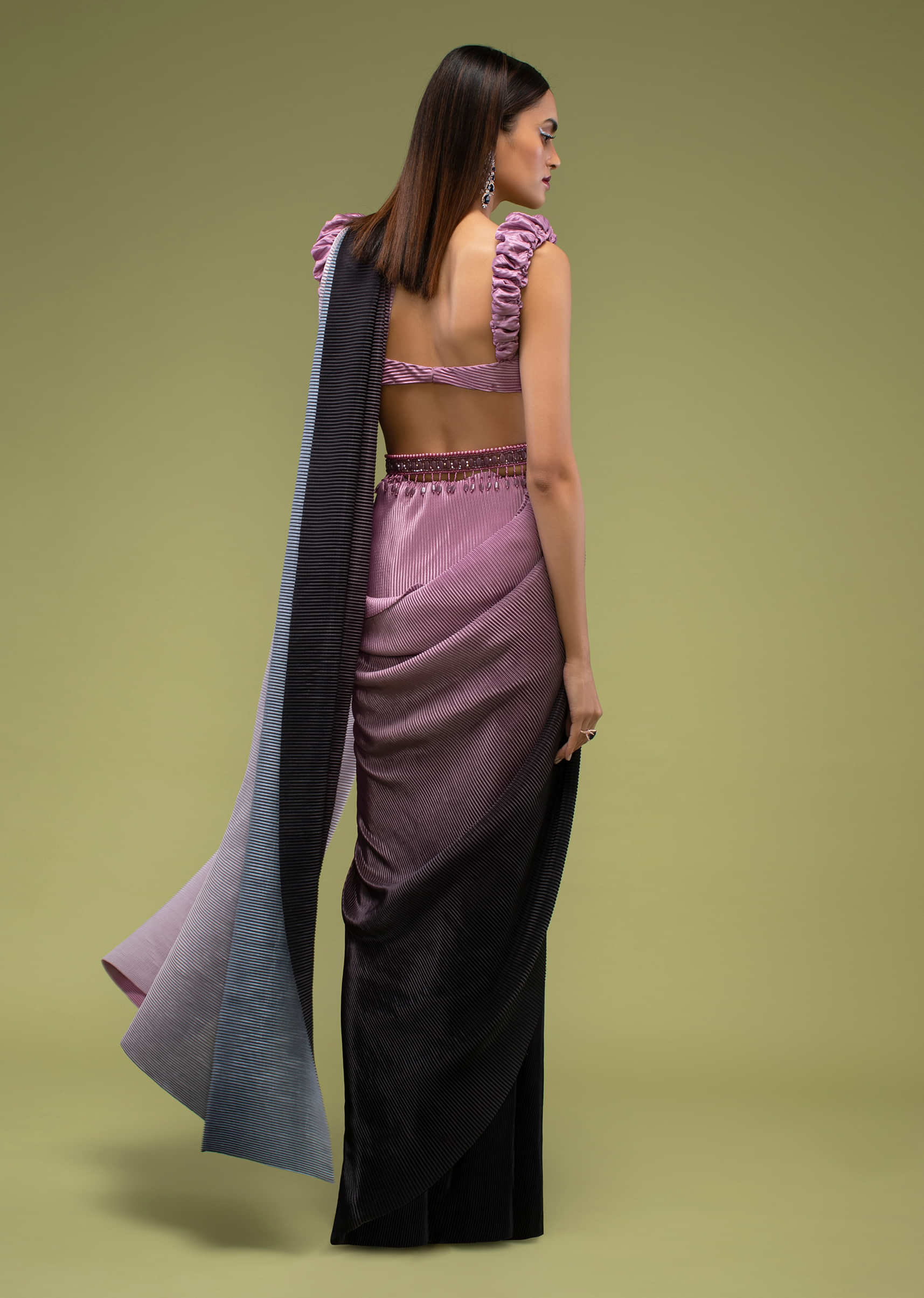 Java Plum Ombre Saree Crafted In Crush With A Fancy Blouse