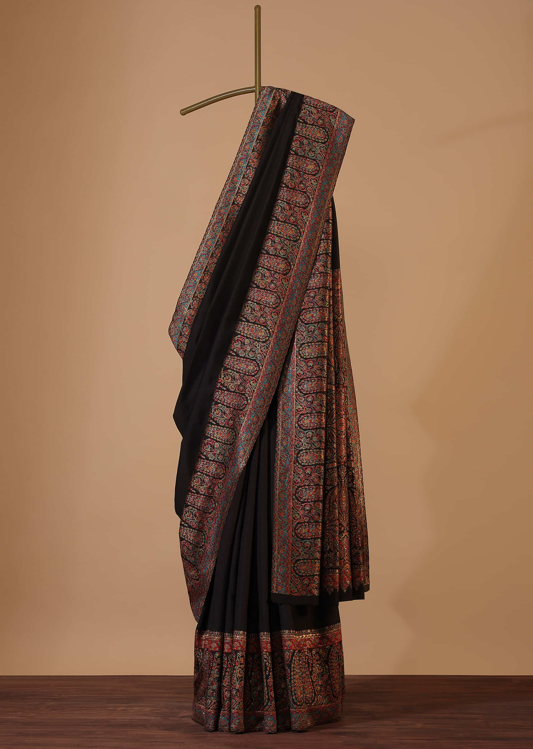 Black Cotton Silk Pashmina Woven Saree With An Unstitched Blouse