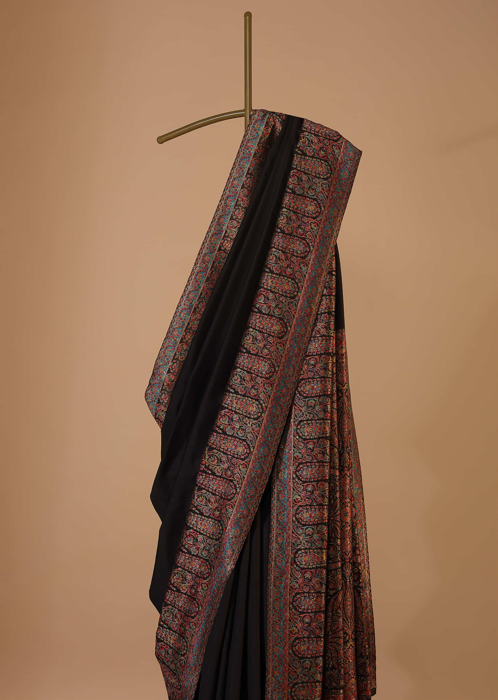 Black Cotton Silk Pashmina Woven Saree With An Unstitched Blouse