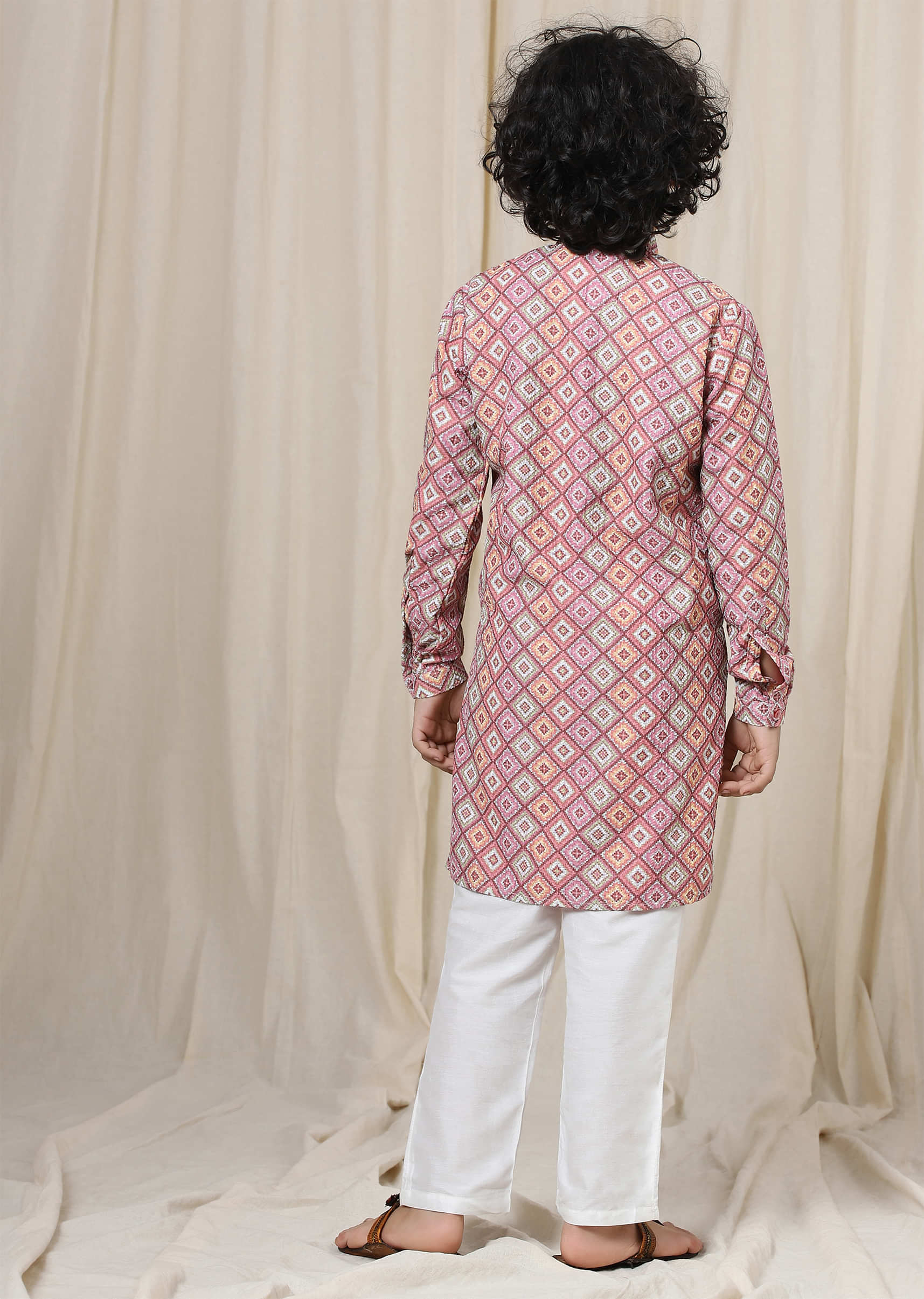 Kalki Aurora Pink Kurta Set In Silk With Threadwork For Boys