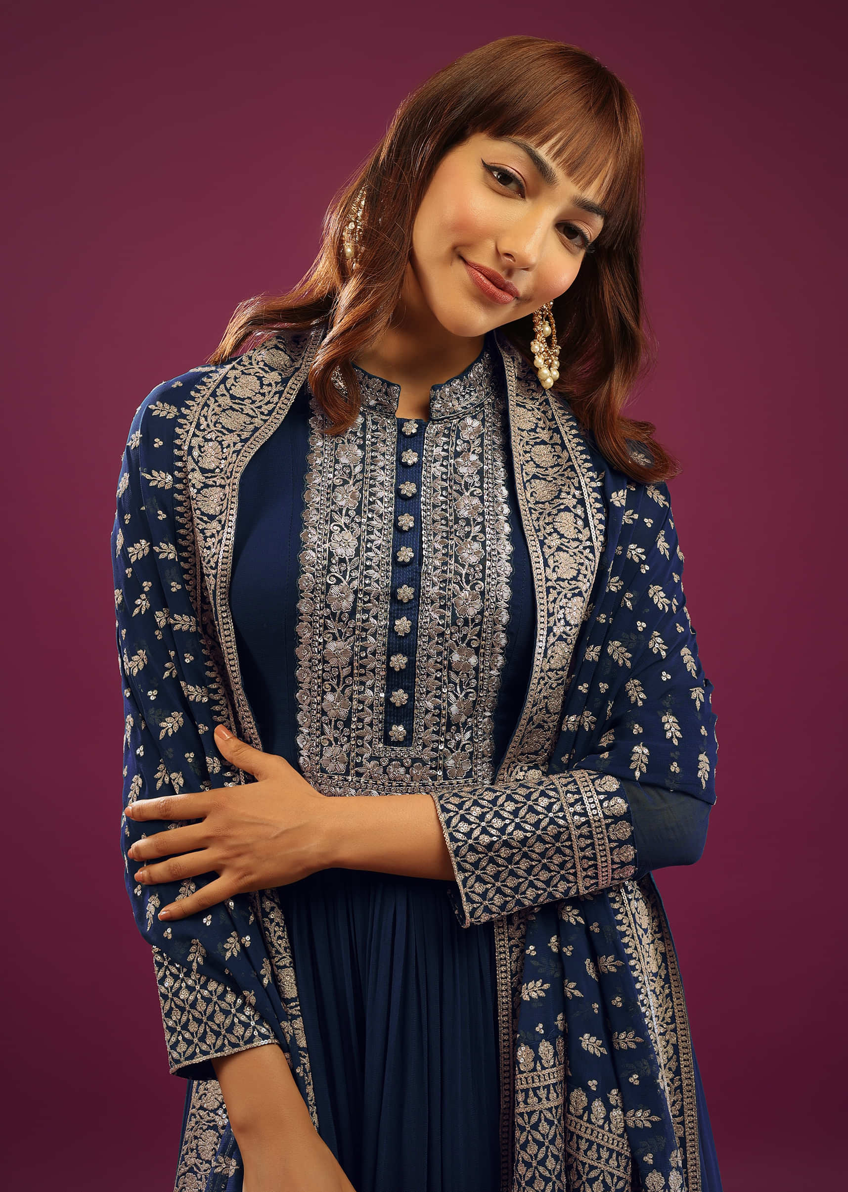 Midnight Blue Anarkali Suit In Georgette With Zardozi And Zari Embroidery