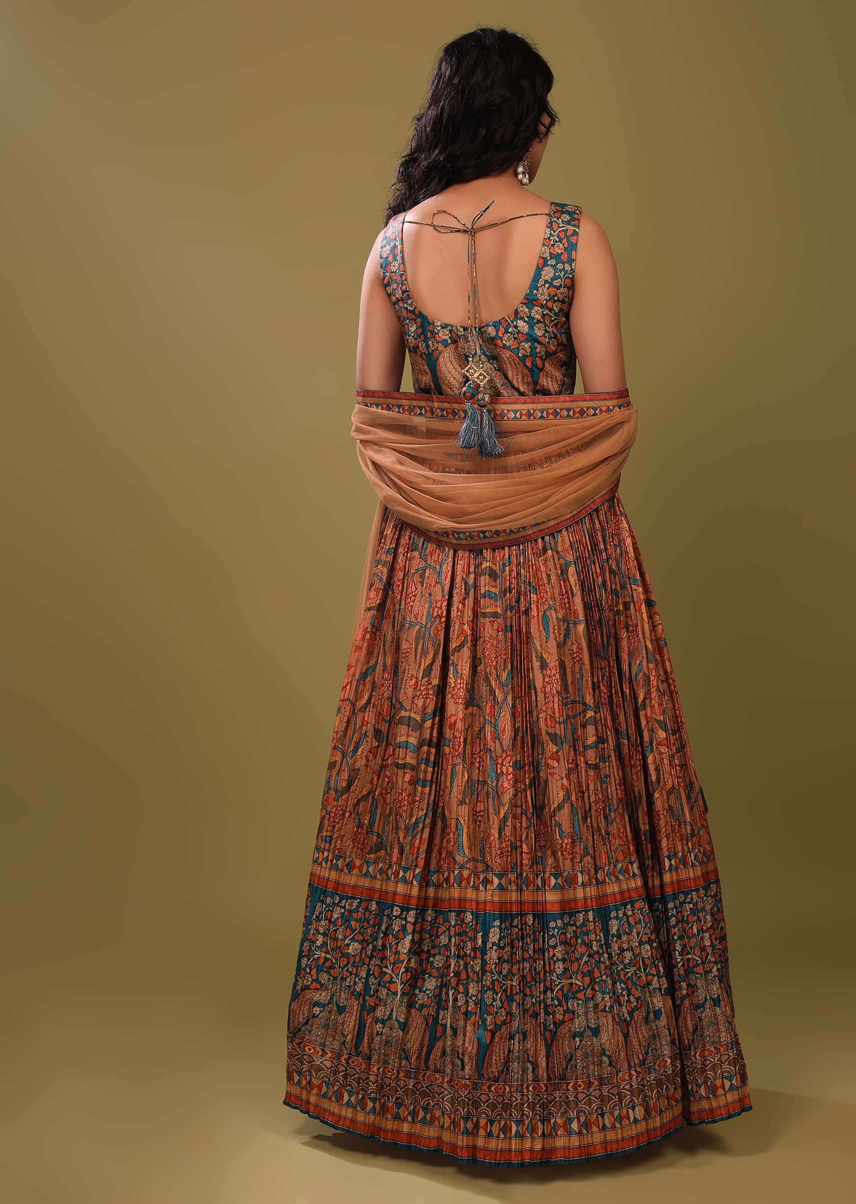 Festive Multicolor Anarkali Suit In Ajrakh Handblock Print & Embroidery