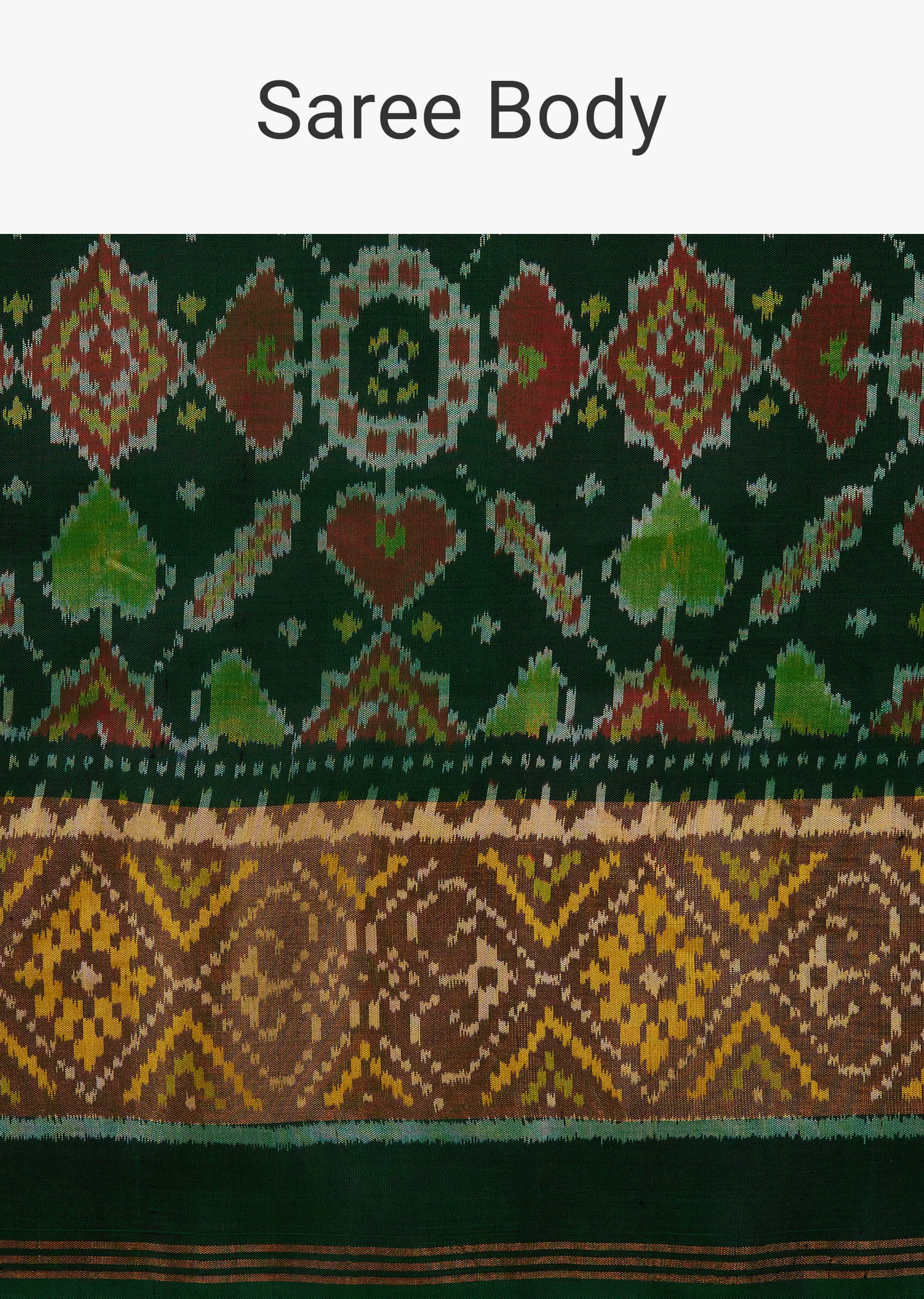 Deep Green Saree In Silk With Ikat Weave Patola Work