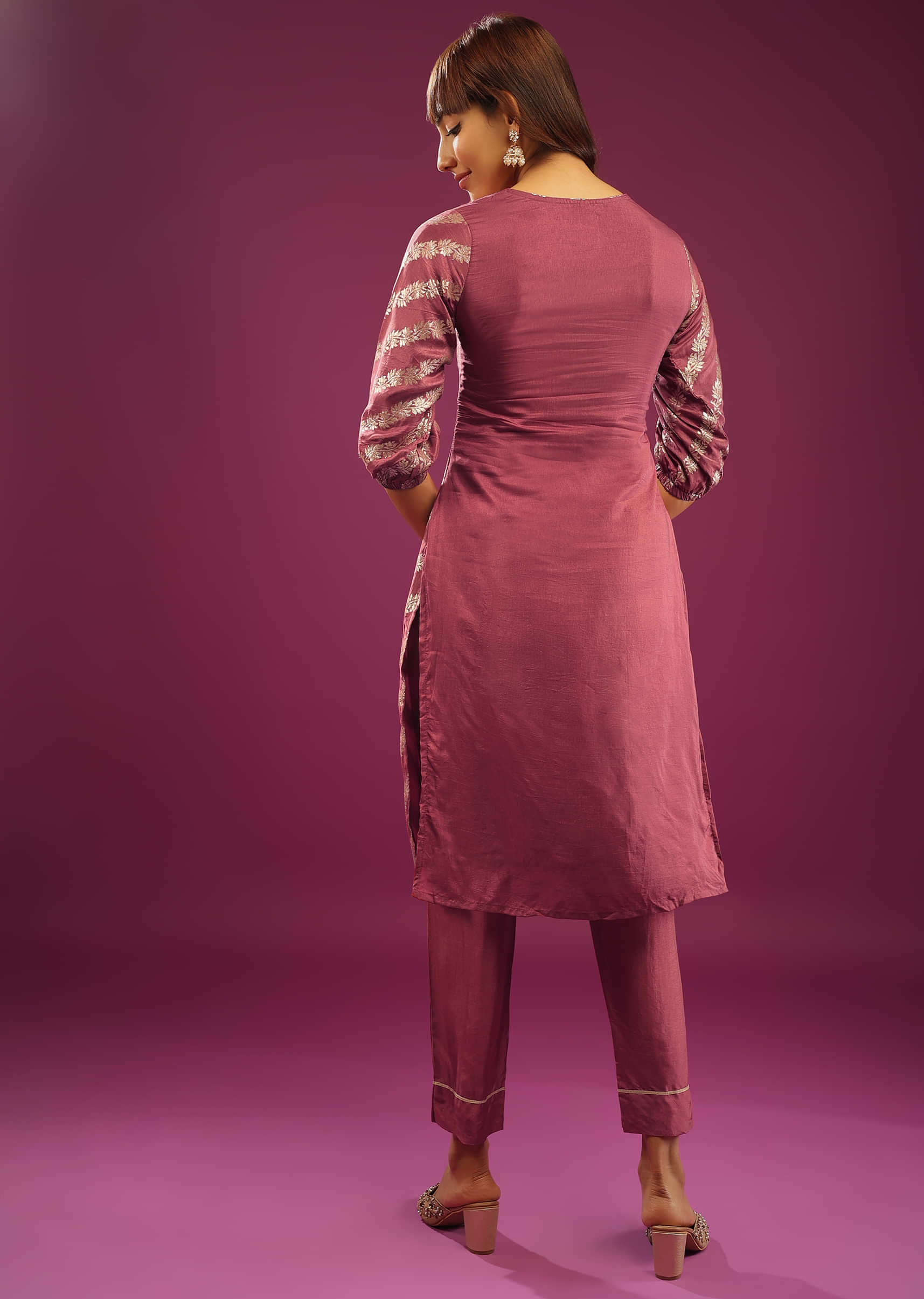 Azalea Pink Palazzo Suit Set In Banarasi Dola Silk With Brocade Weave