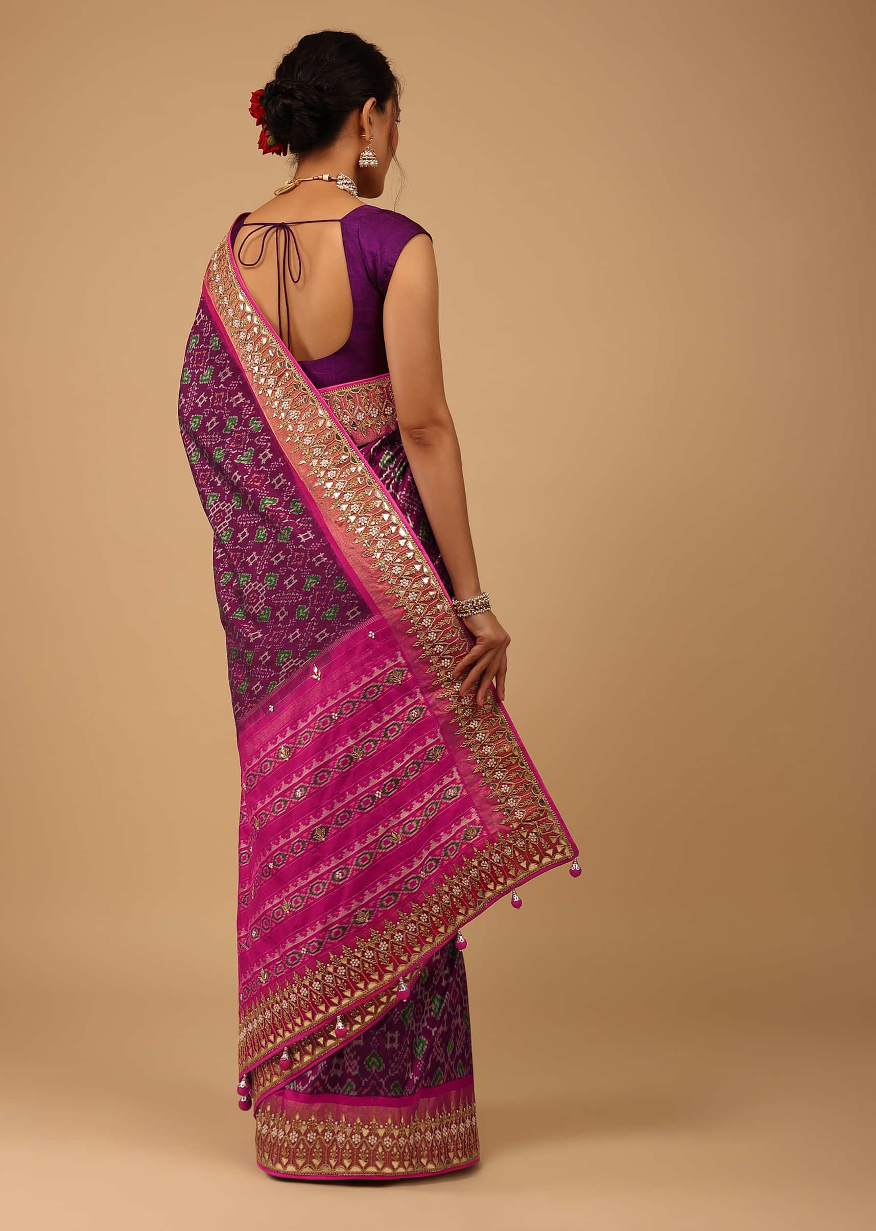 Grape Purple Saree In Pure Silk With Handloom Patola Ikat Weave