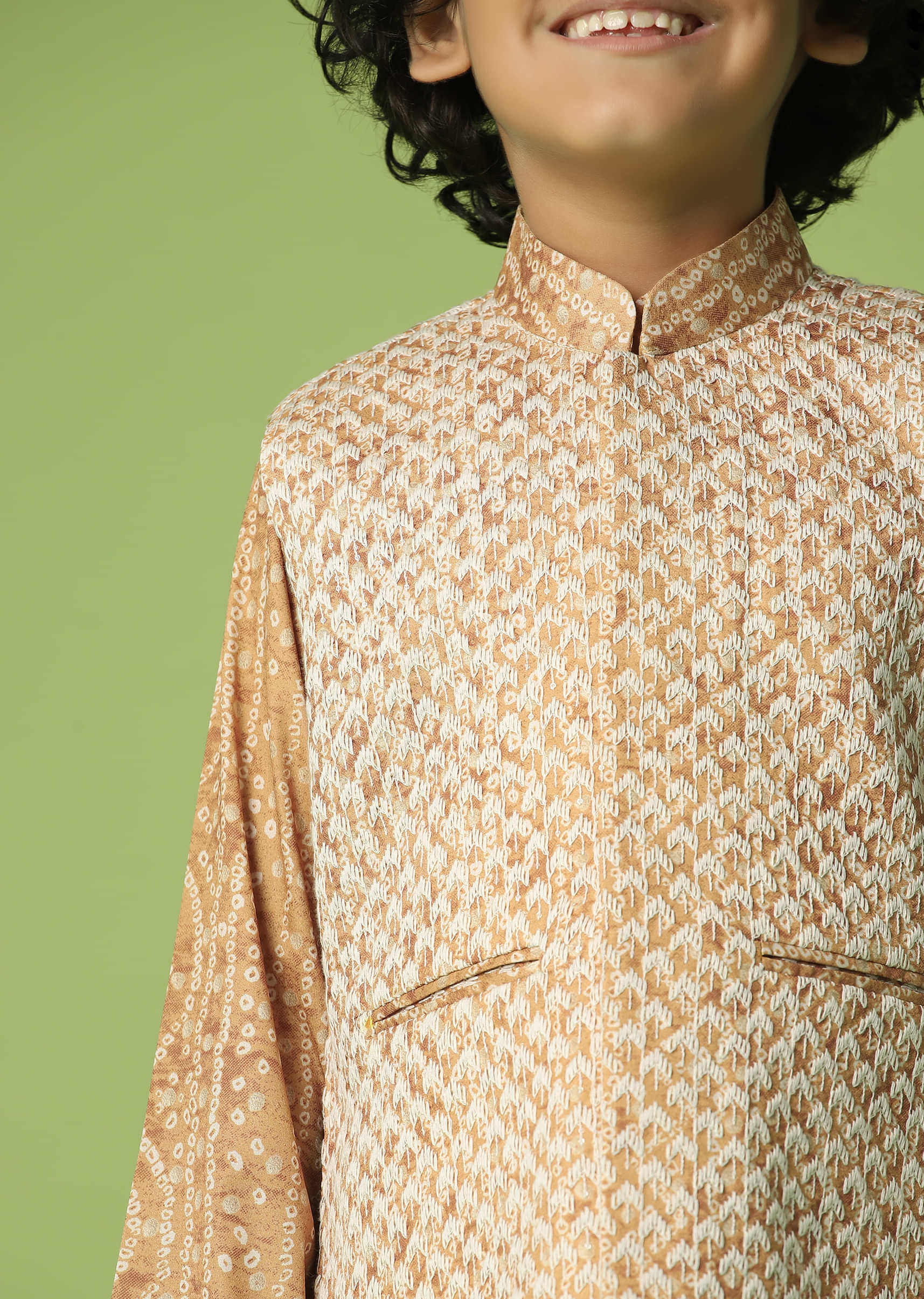 Kalki Mustard Yellow Jacket Kurta Set In Silk With Bandhani Print