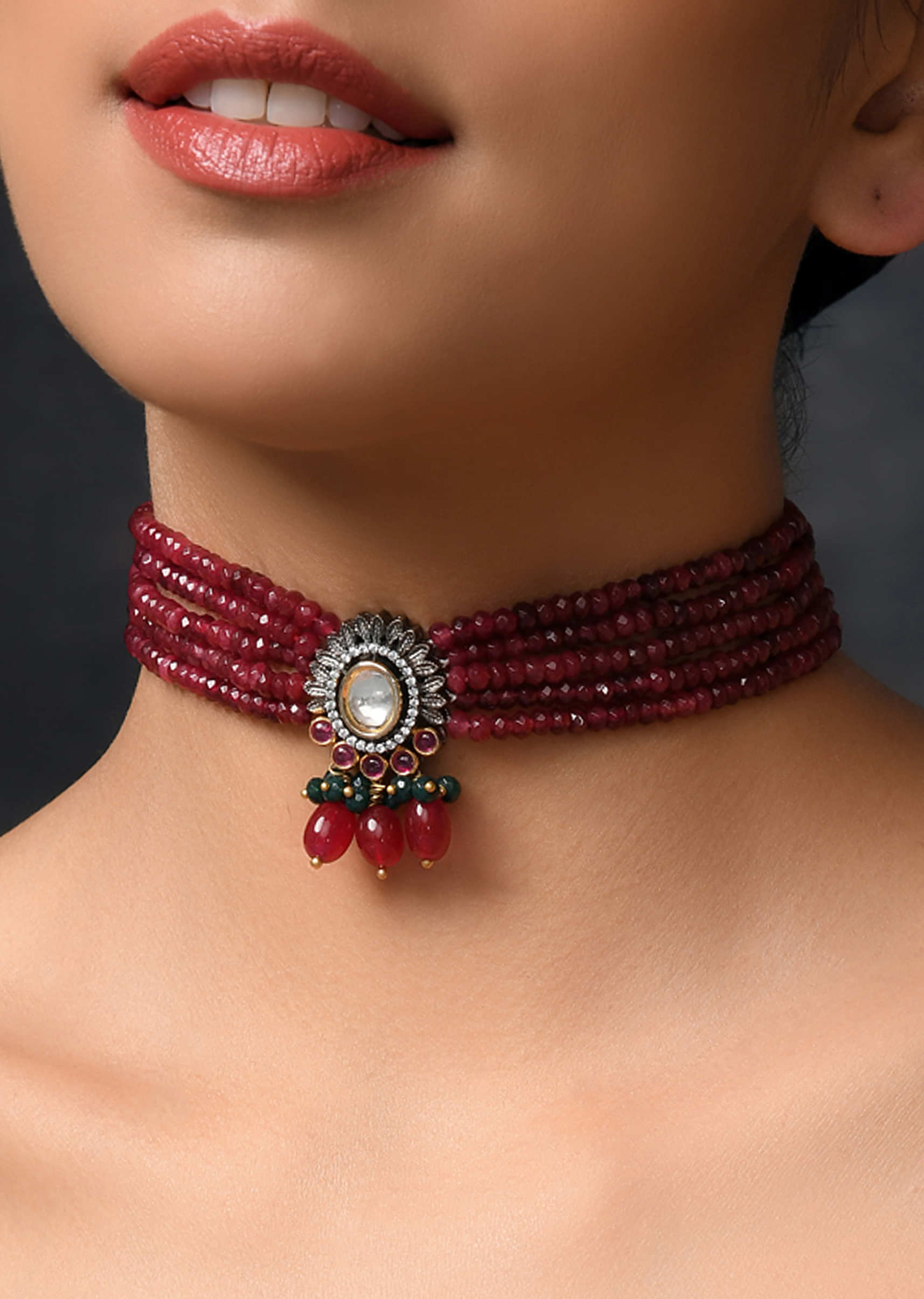 Blood Red Silver Plated Victorian Choker Necklace