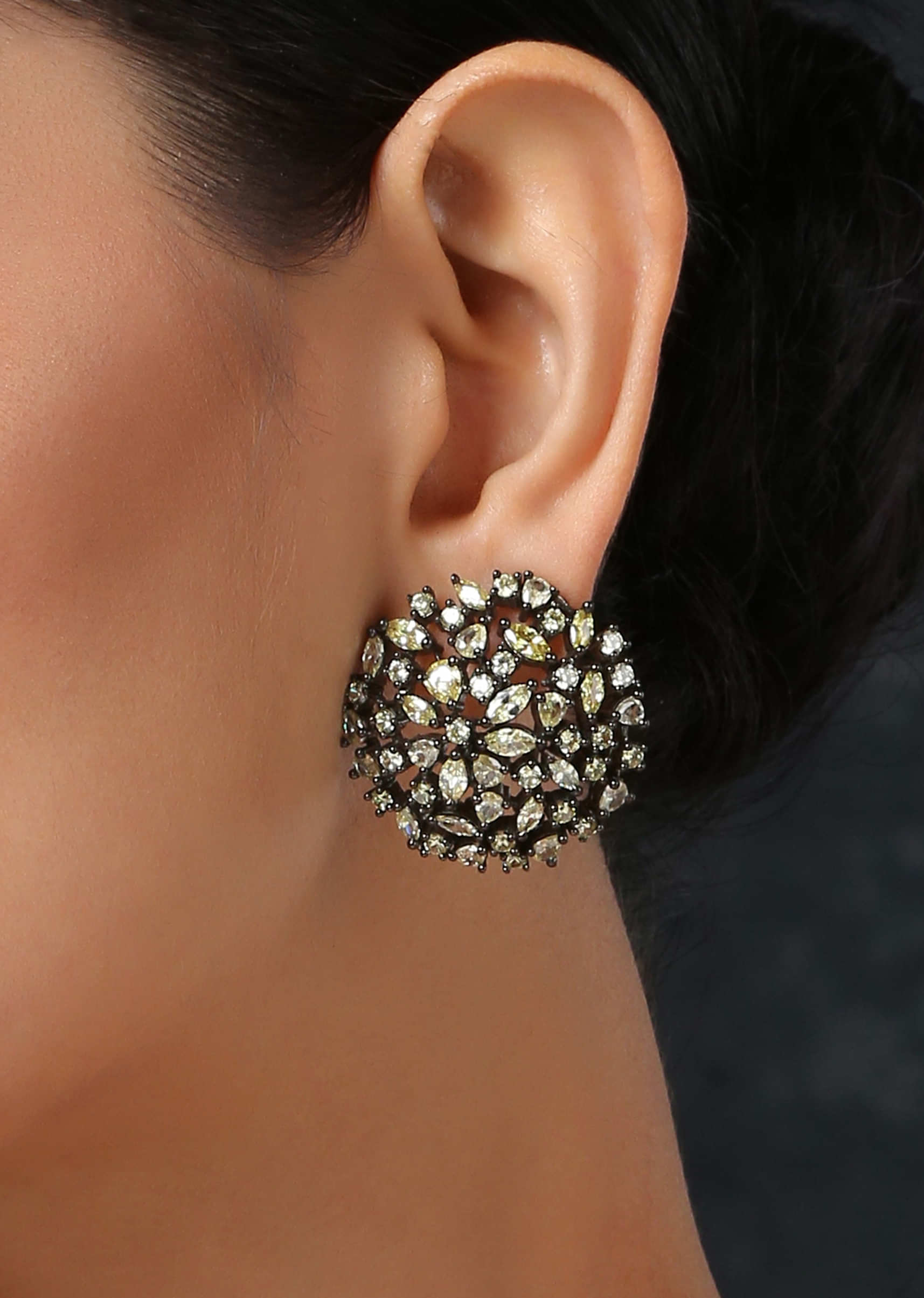 Silver Yellow Crystal Studs