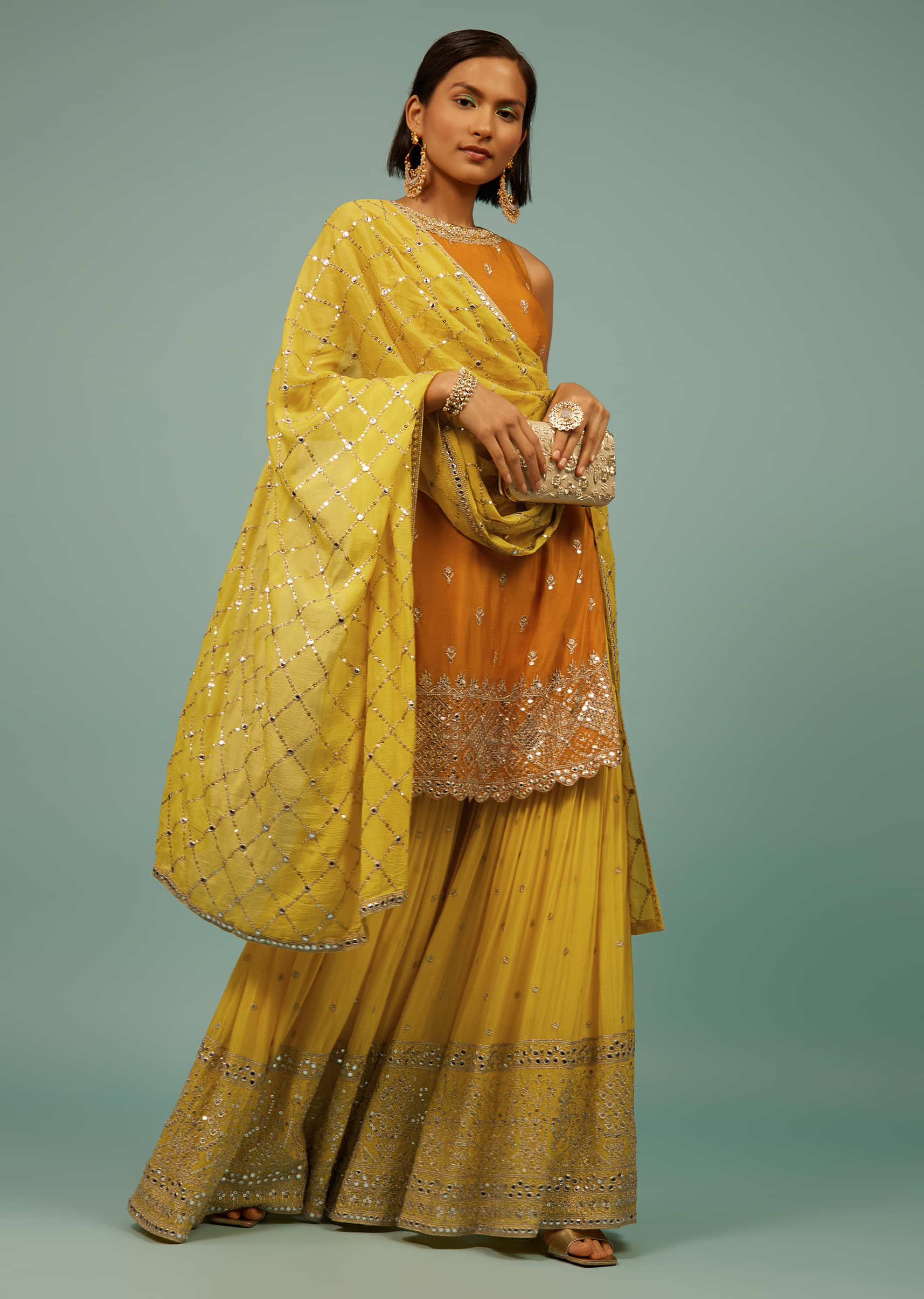 Chrome Yellow Sharara Suit With Embroidery