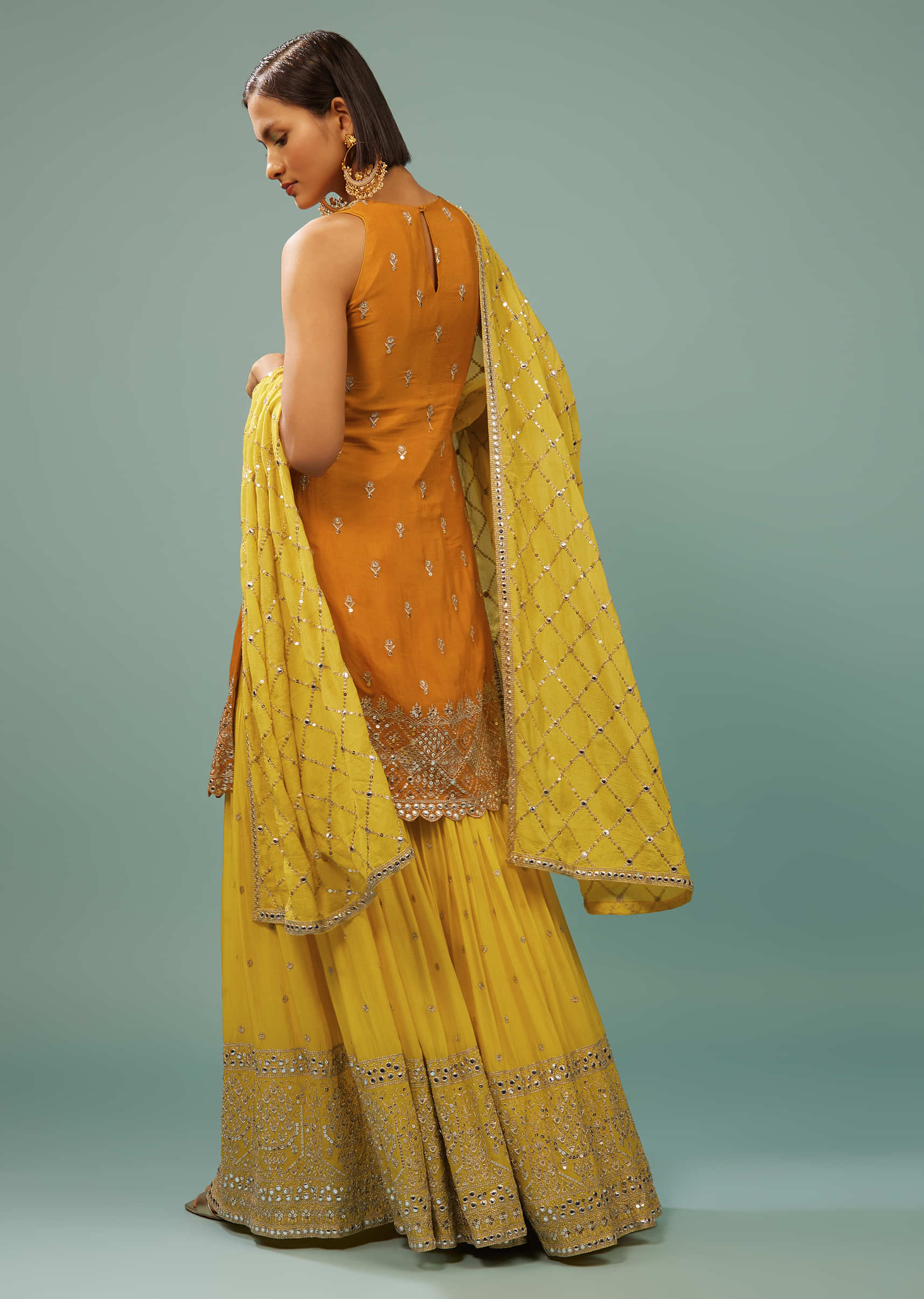 Chrome Yellow Sharara Suit With Embroidery