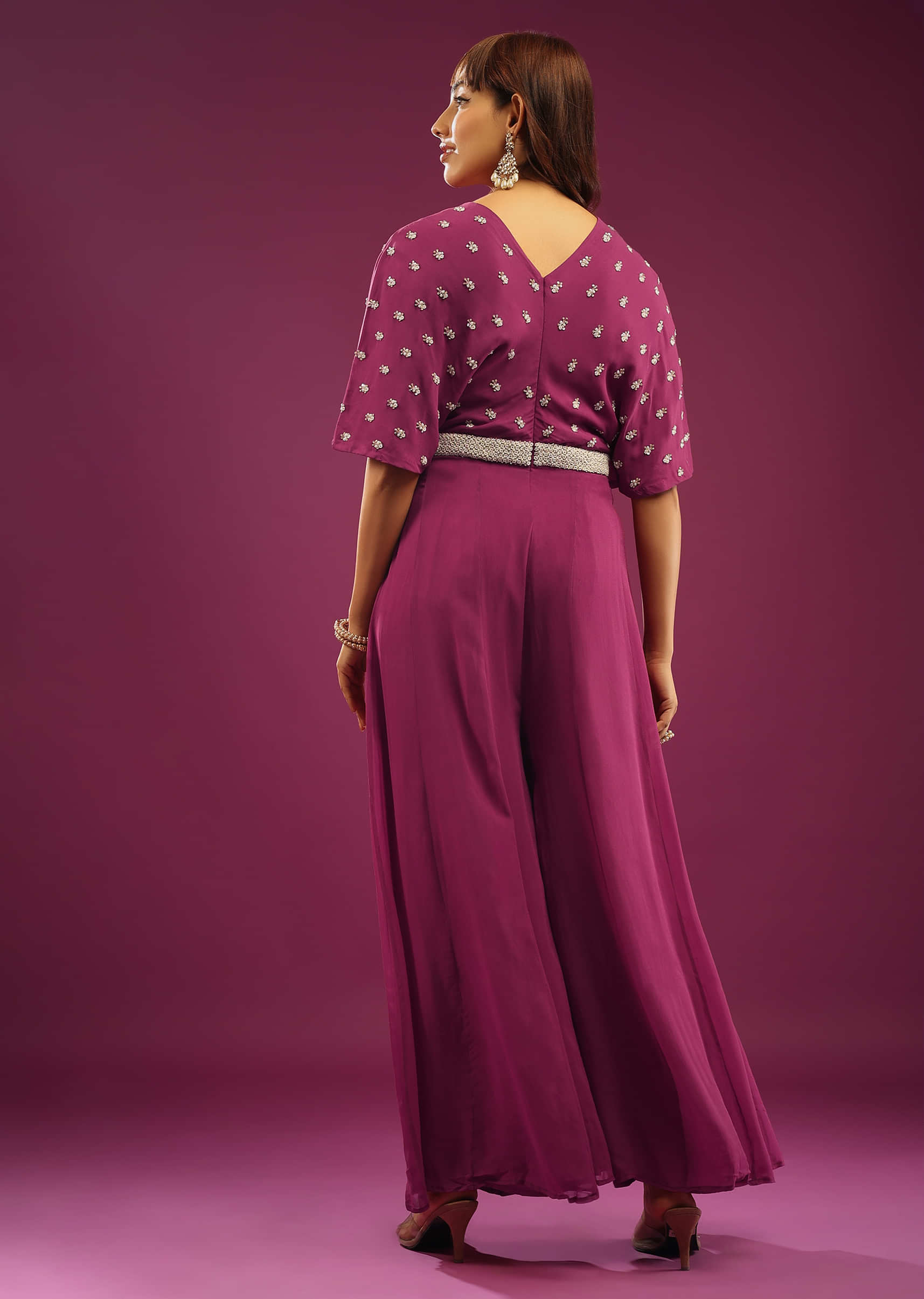 Purple Jumpsuit With Embroidery In Beads And Cut Dana
