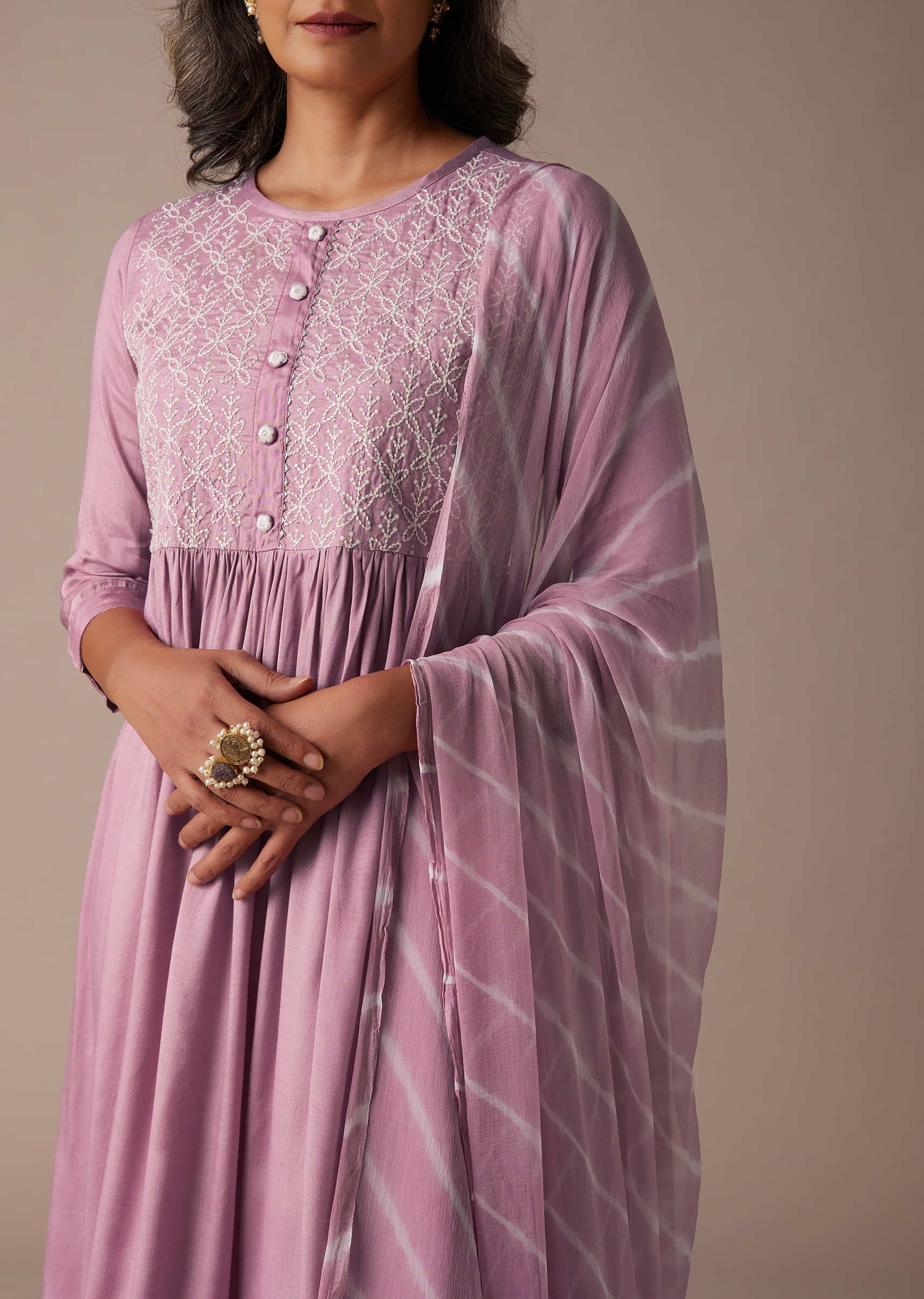 Petal Pink Palazzo Suit Set In Russian Crepe With Floral Embroidery