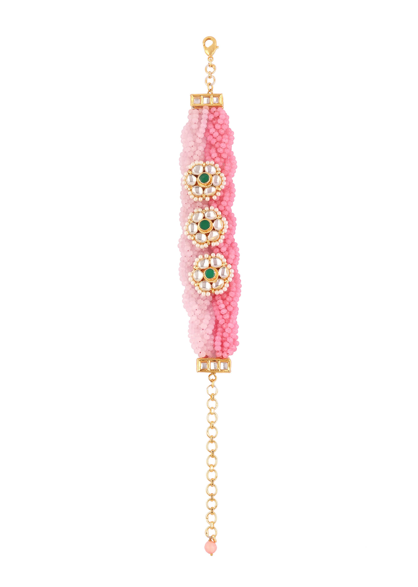 Kundan Bracelet With Pink Crystal Beads