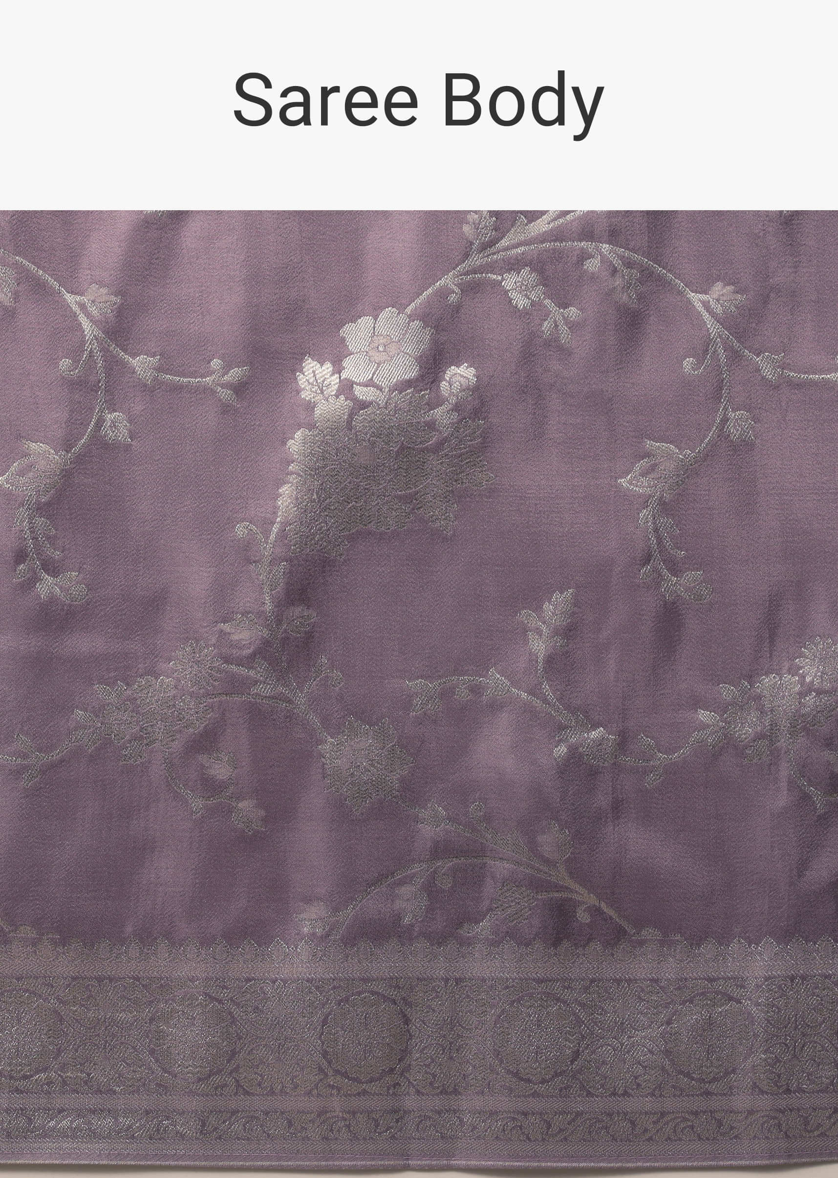 Lavender Purple Saree In Dola Silk With Silver Zari Floral Jaal