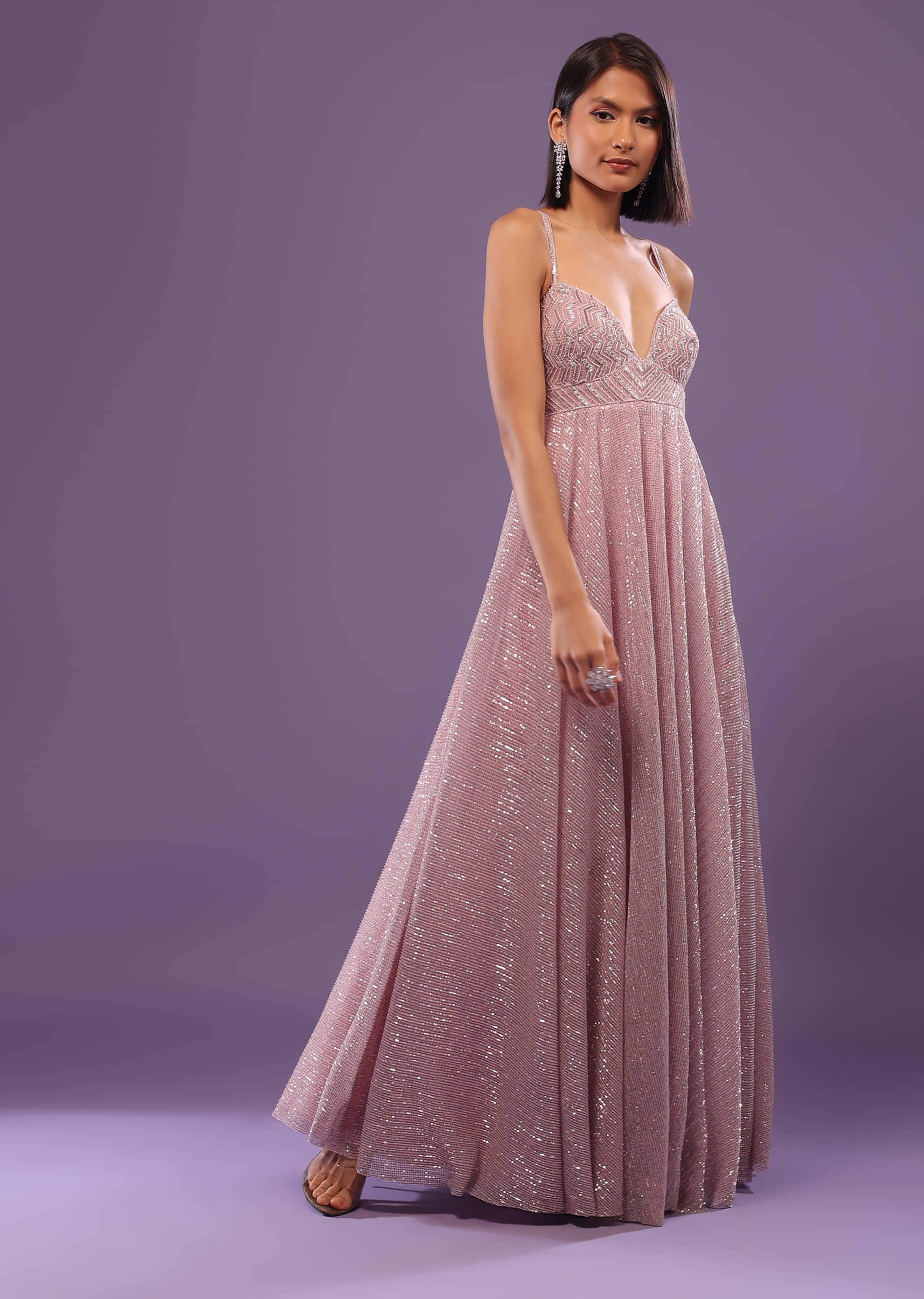 Blush Pink Embroidered Gown In Sequins