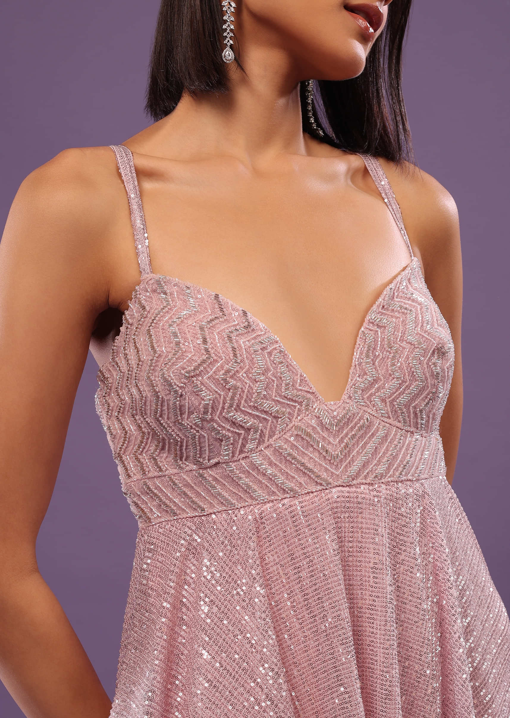 Blush Pink Embroidered Gown In Sequins