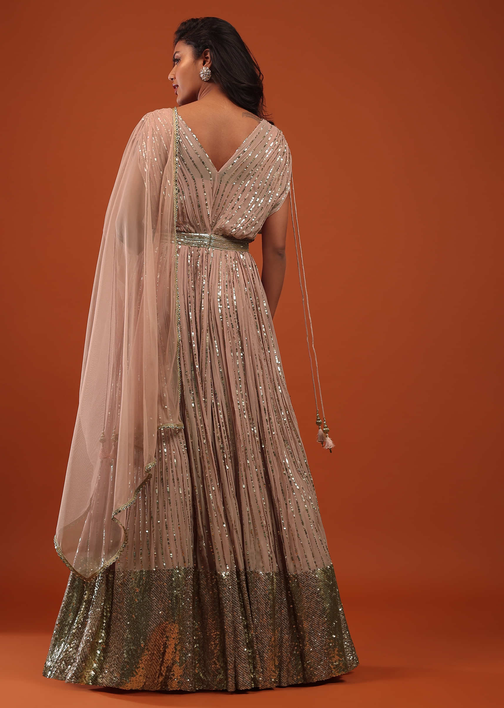Lotus Pink Georgette Anarkali Suit In Sequins And Sali Work