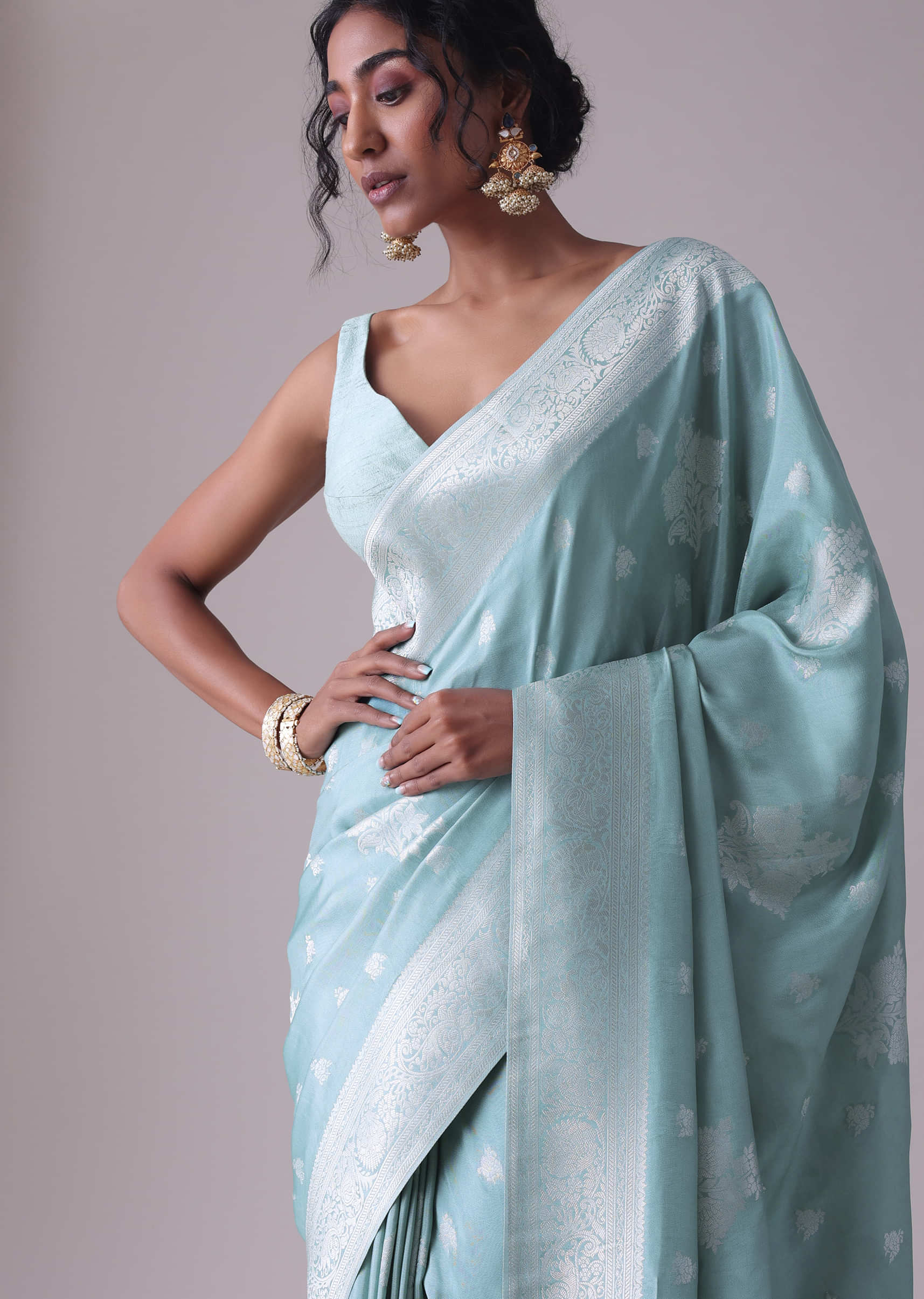 Marine Blue Woven Saree In Dola Silk And Silver Weave