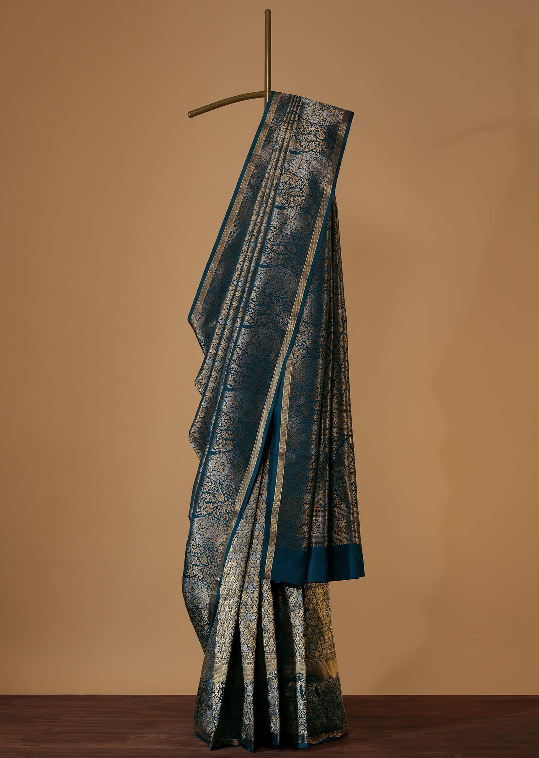Persian Blue Kanjivaram Saree With Intricate Weave
