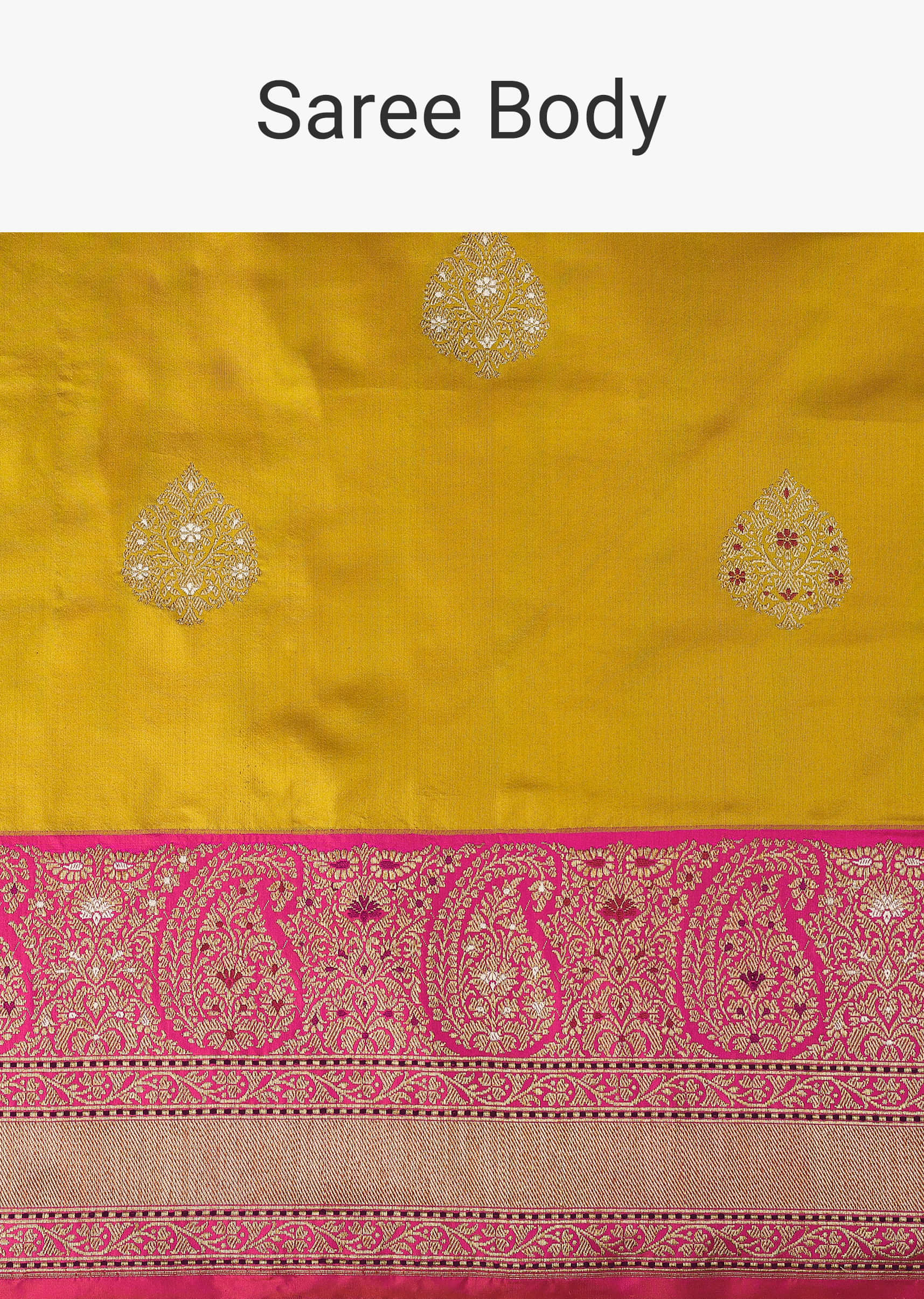 Mustard Yellow Handloom Banarasi Saree In Katan Silk With Meenakari Border