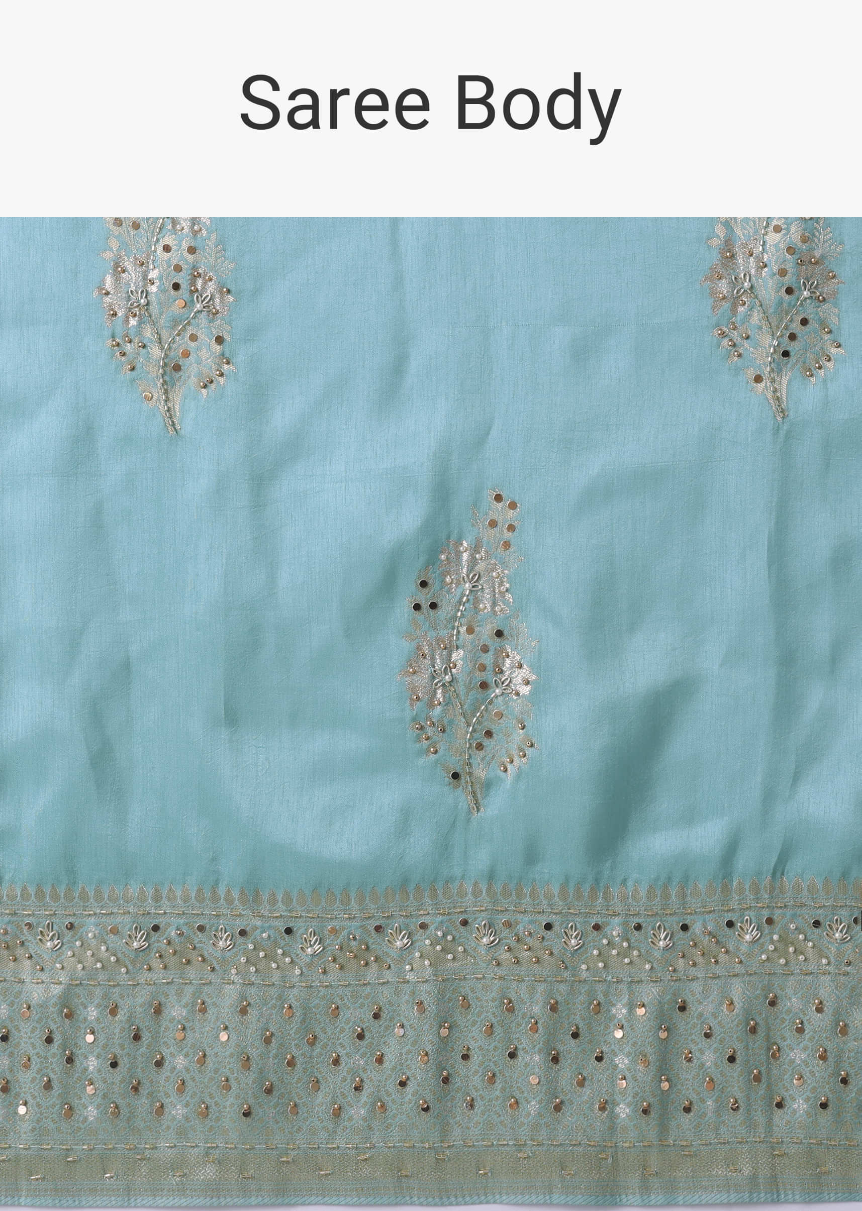 Nile Blue Embroidered Saree In Dola Silk