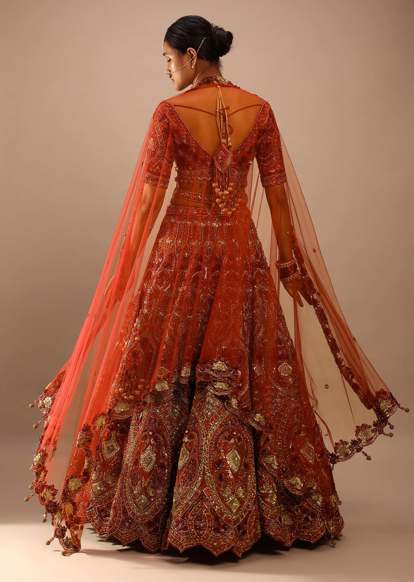 Orange Lehenga And Choli In Royal Heritage With Multi Color Cut Dana Embroidery, Matching Dupatta With Tassel Doris At The Corner