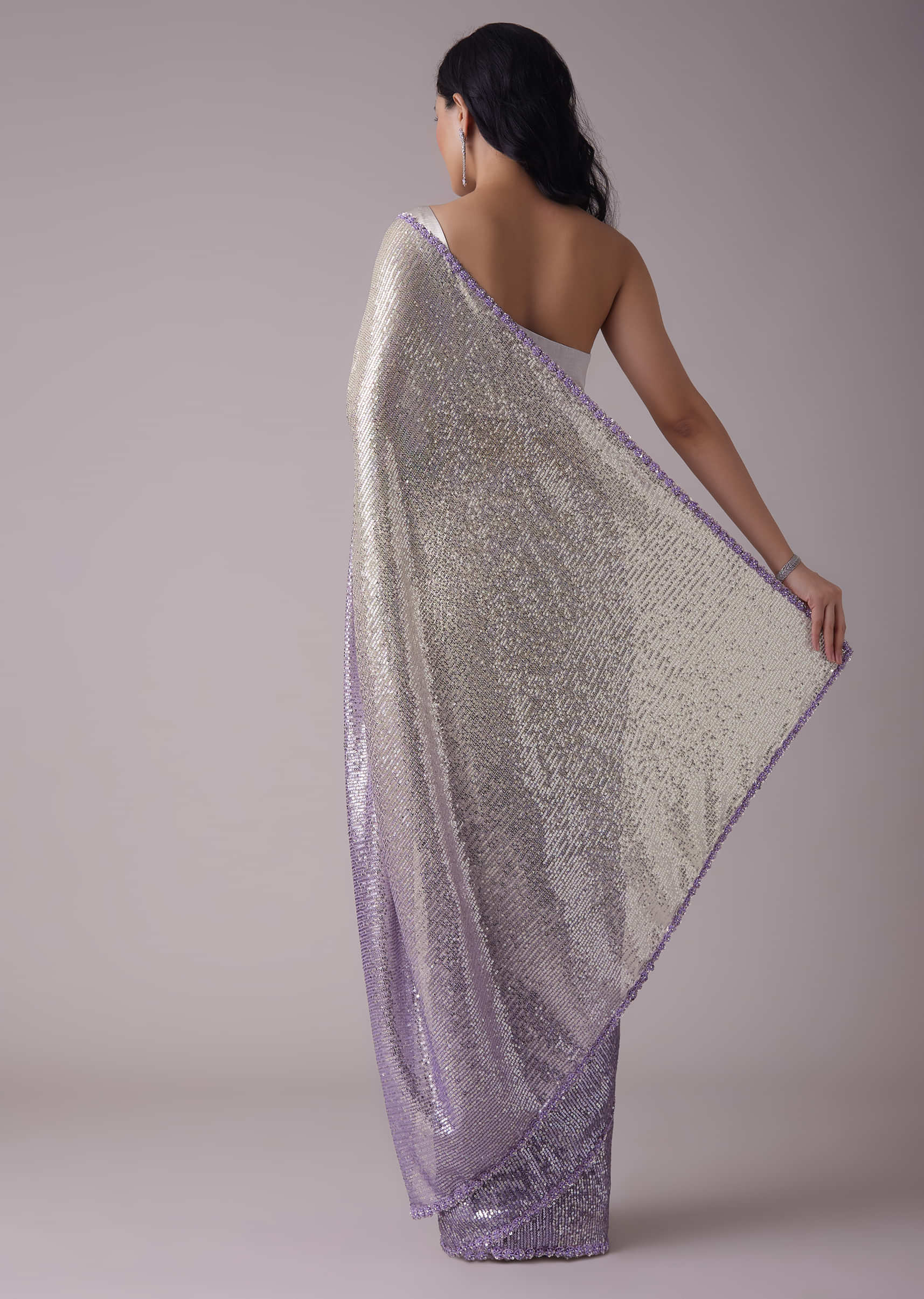 Lavender Purple Ombre Sequins Saree With An Embellished Border