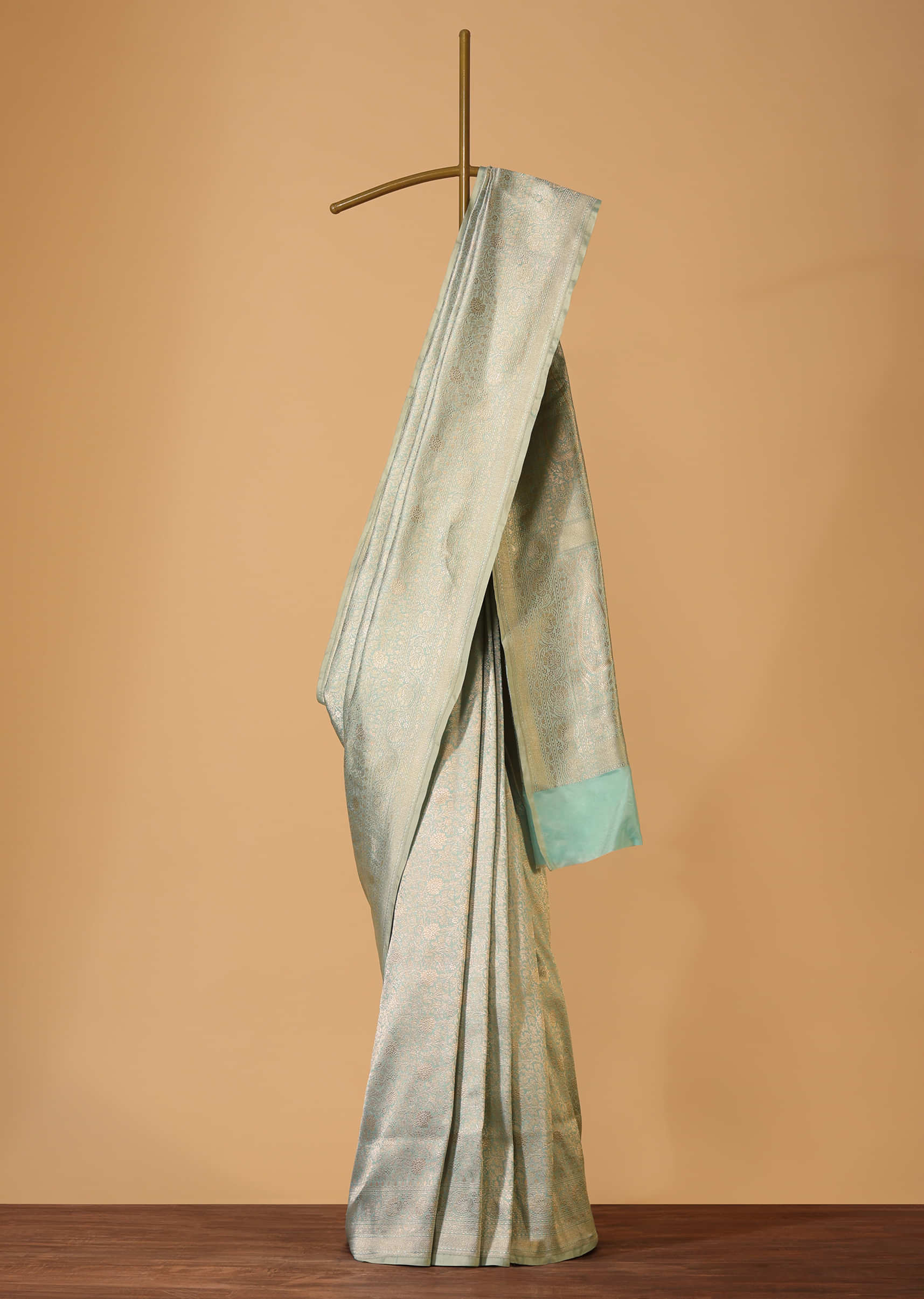 Pastel Green Handloom Banarasi Saree In Uppada Silk With Brocade Weave