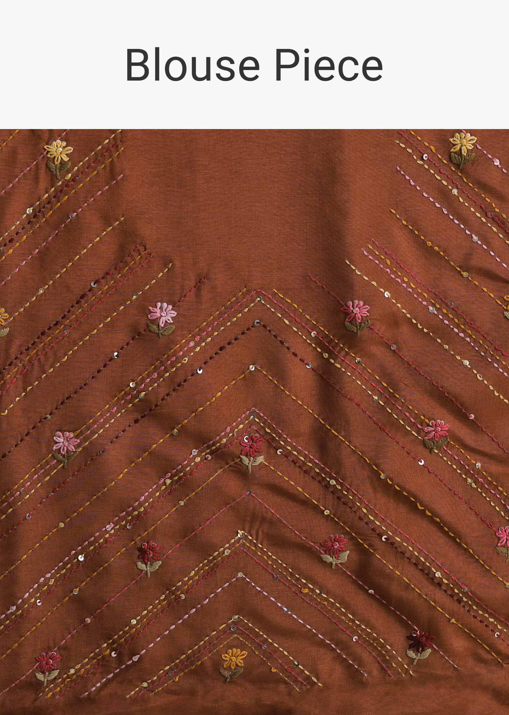 Peach And Brown Resham 3D Bud Embroidered Ombre Saree With Brocade And Thread Work In Dola Crepe