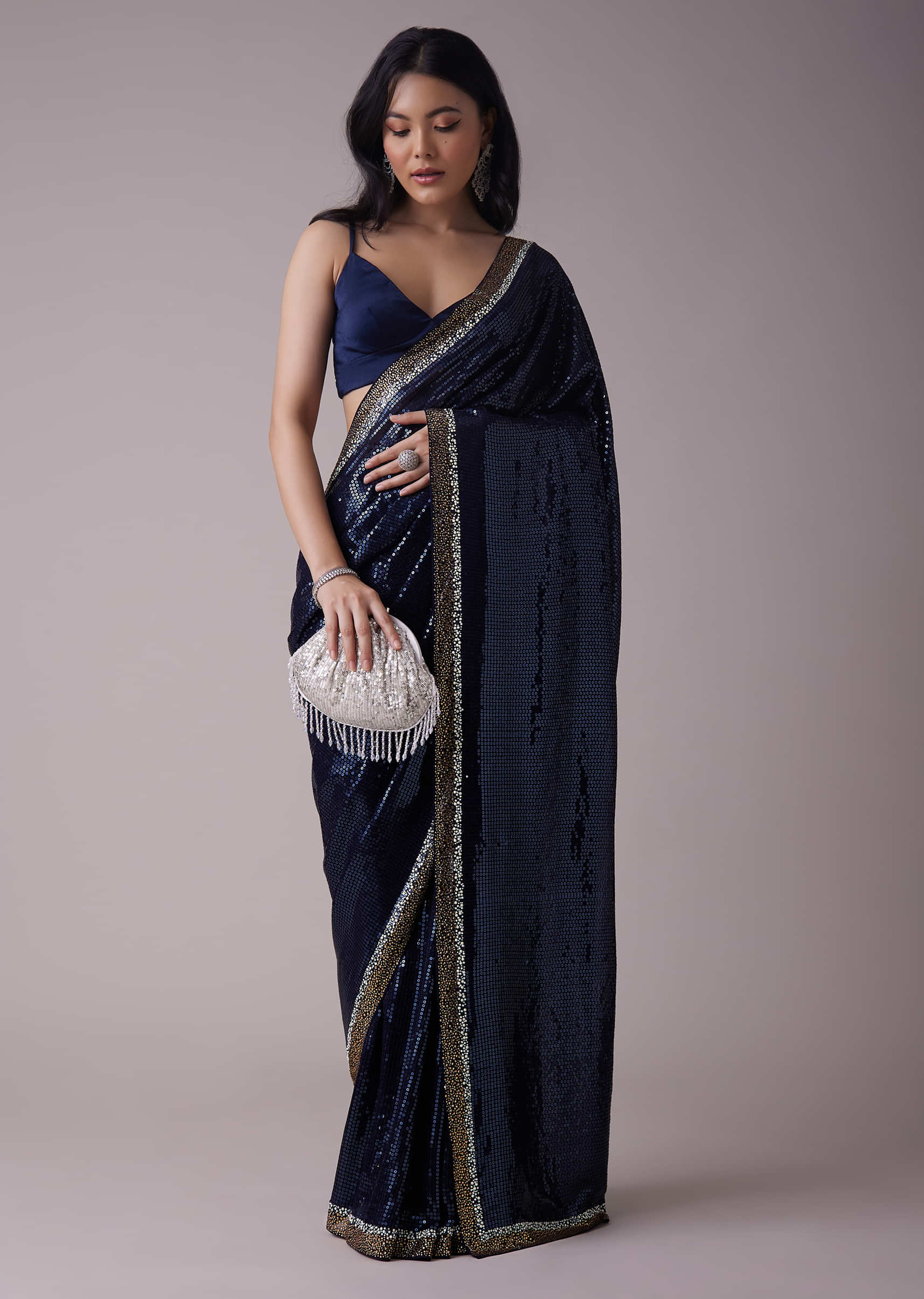 Persian Blue Sequins Saree With An Embellished Border