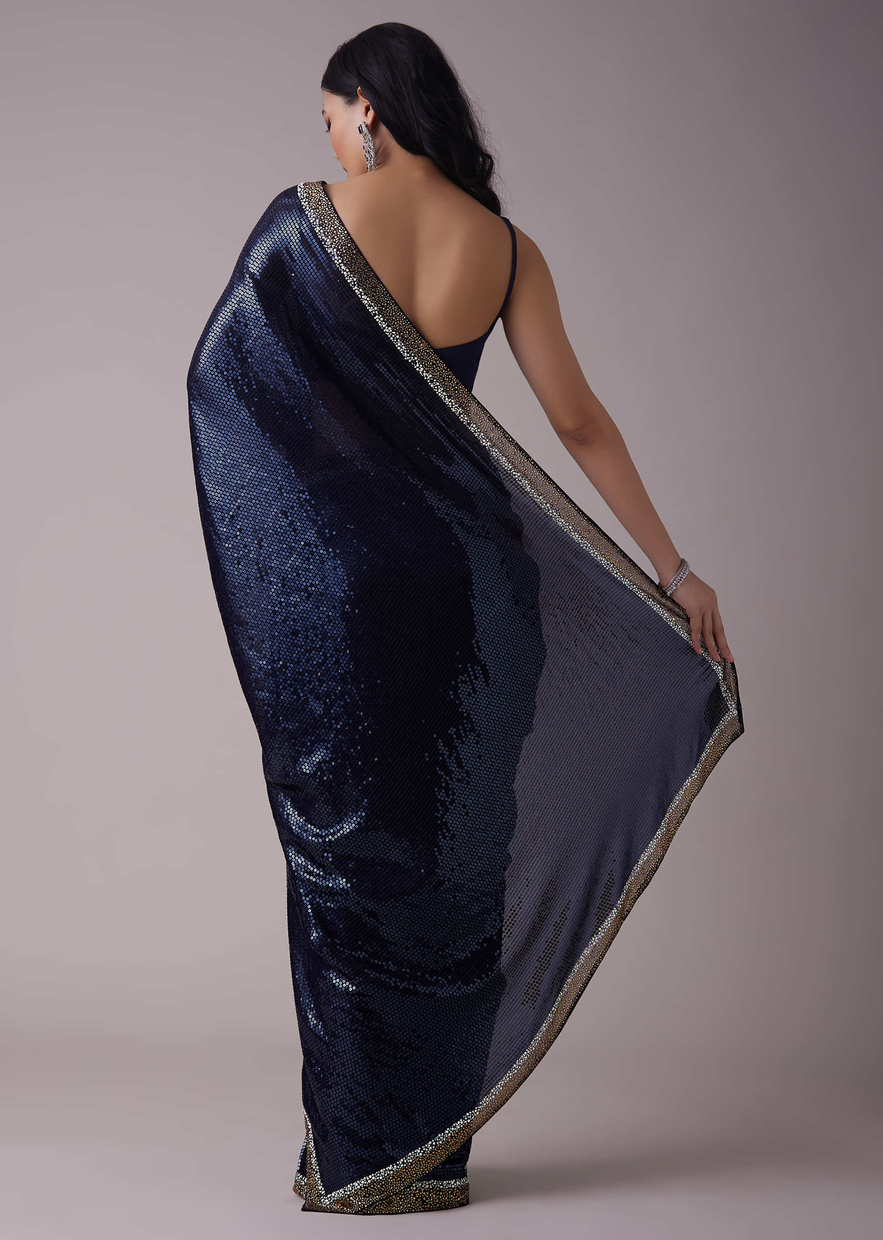 Persian Blue Sequins Saree With An Embellished Border