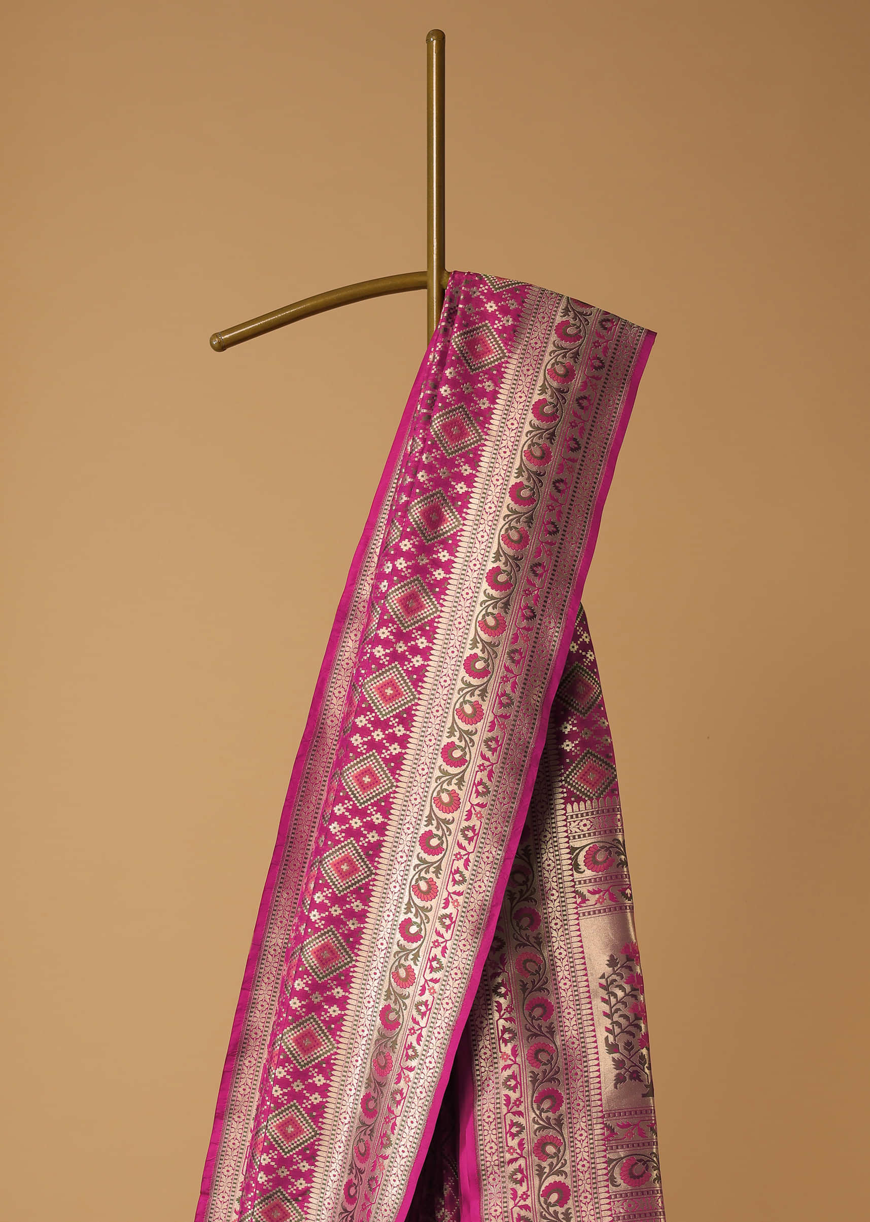 Persian Pink Banarasi Patola Saree With Ikat Weave In Katan Silk