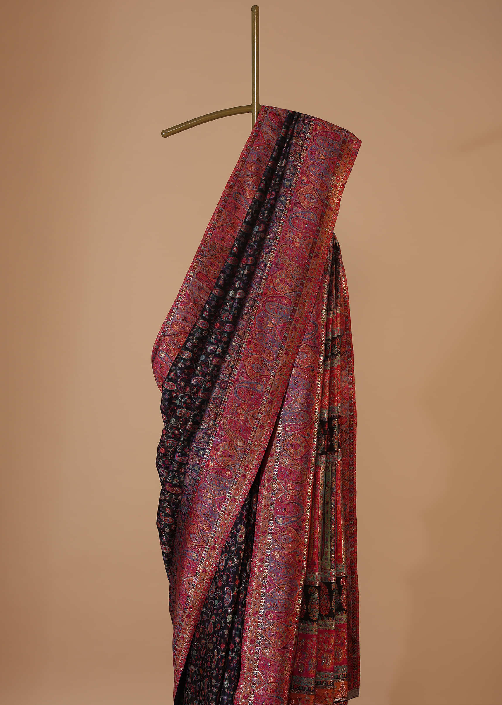 Phantom Black Handloom Pashmina Saree In Cotton Silk With An Unstitched Blouse