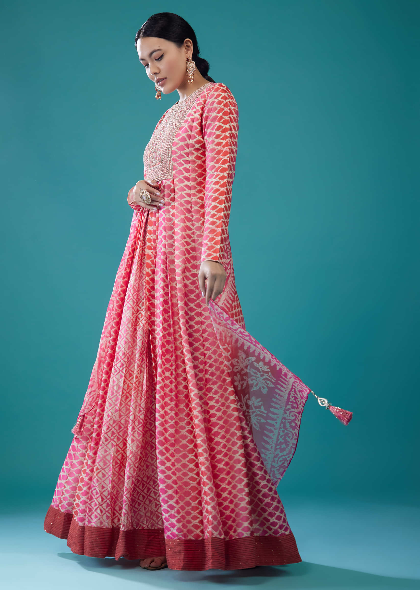 Rouge Pink Silk Anarkali Suit With Embroidery
