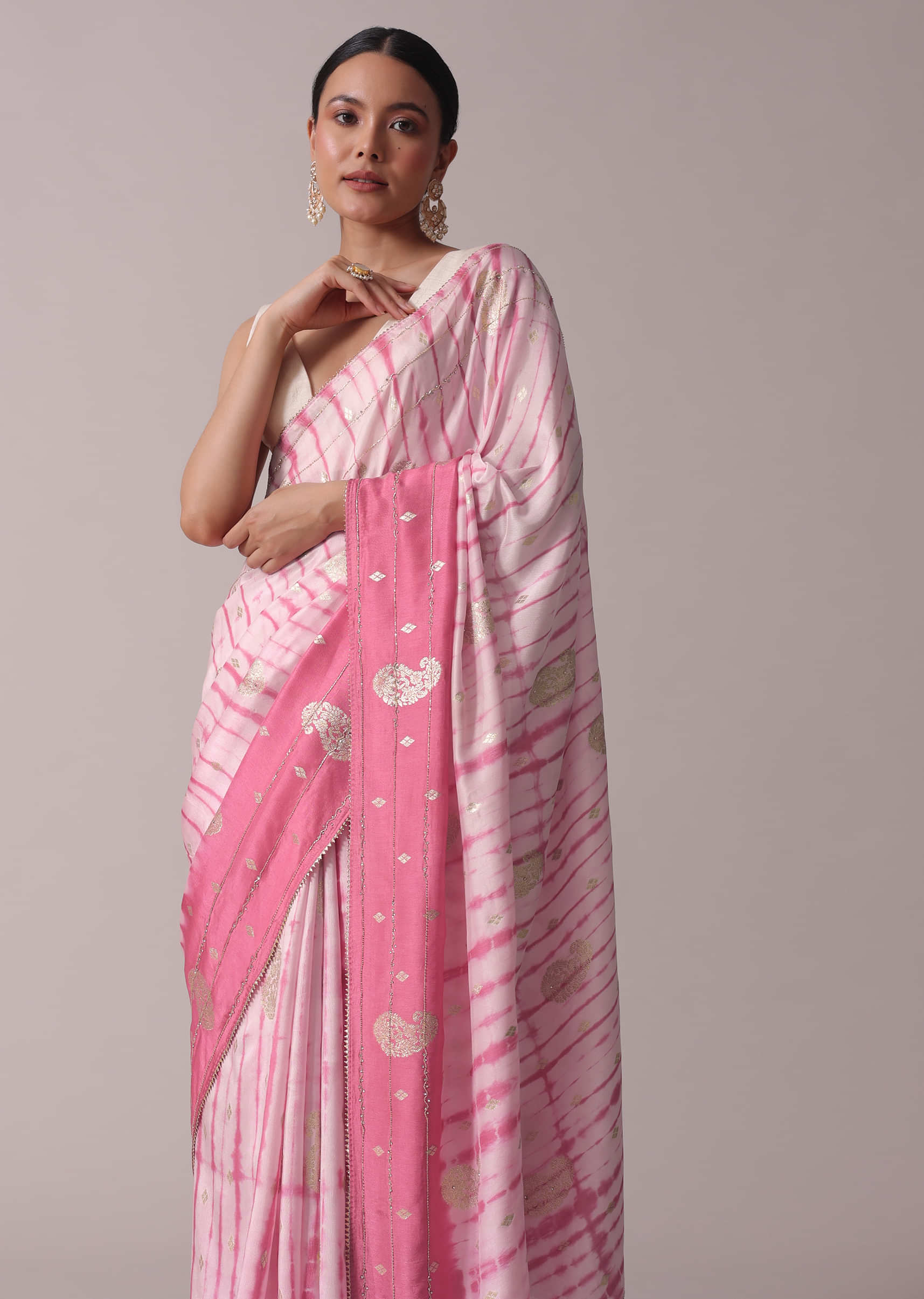 Pink Festive Shibori Dyed Saree In Dola Silk