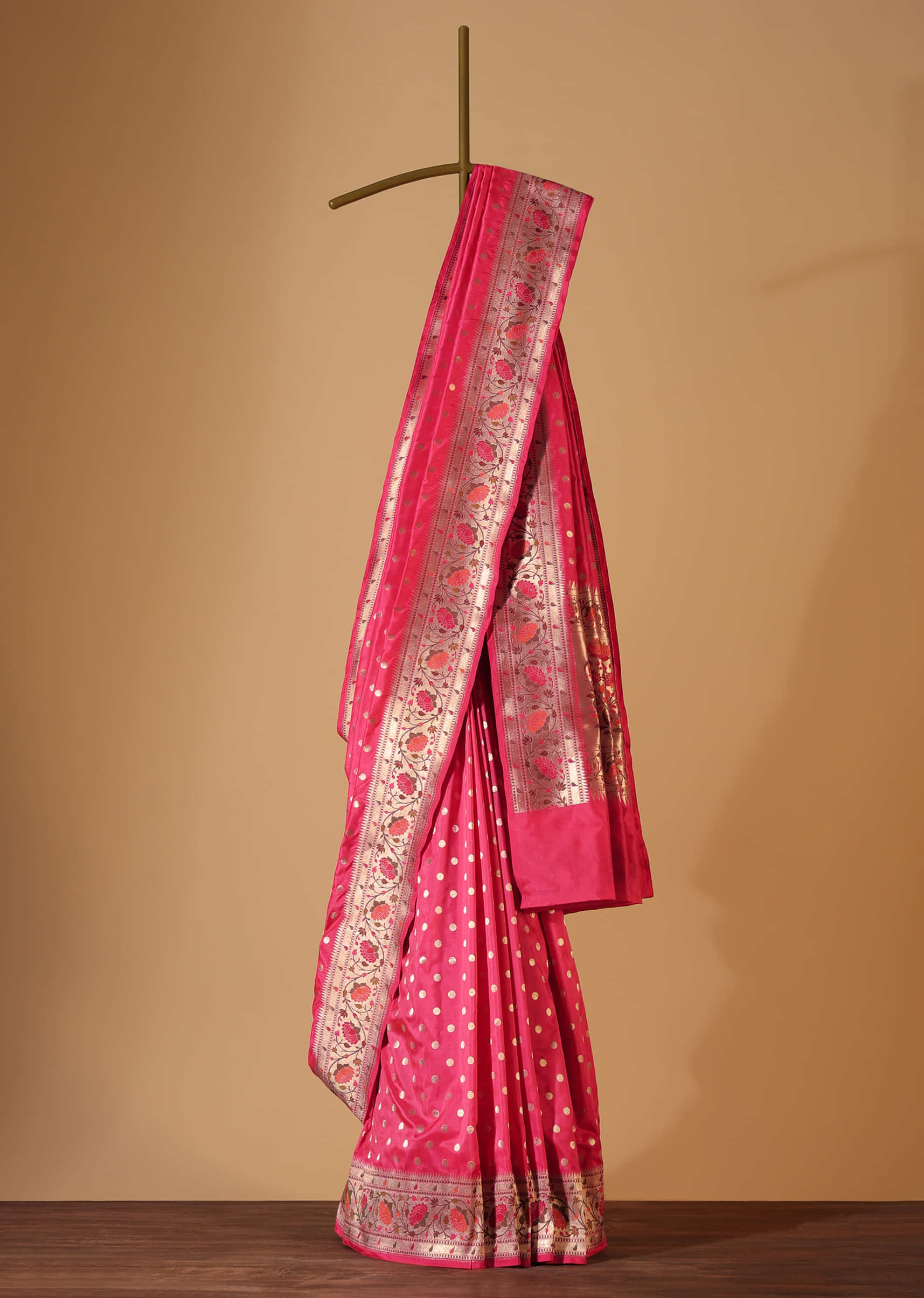 Pink Handloom Banarasi Paithani Saree In Katan Silk With Unstitched Blouse