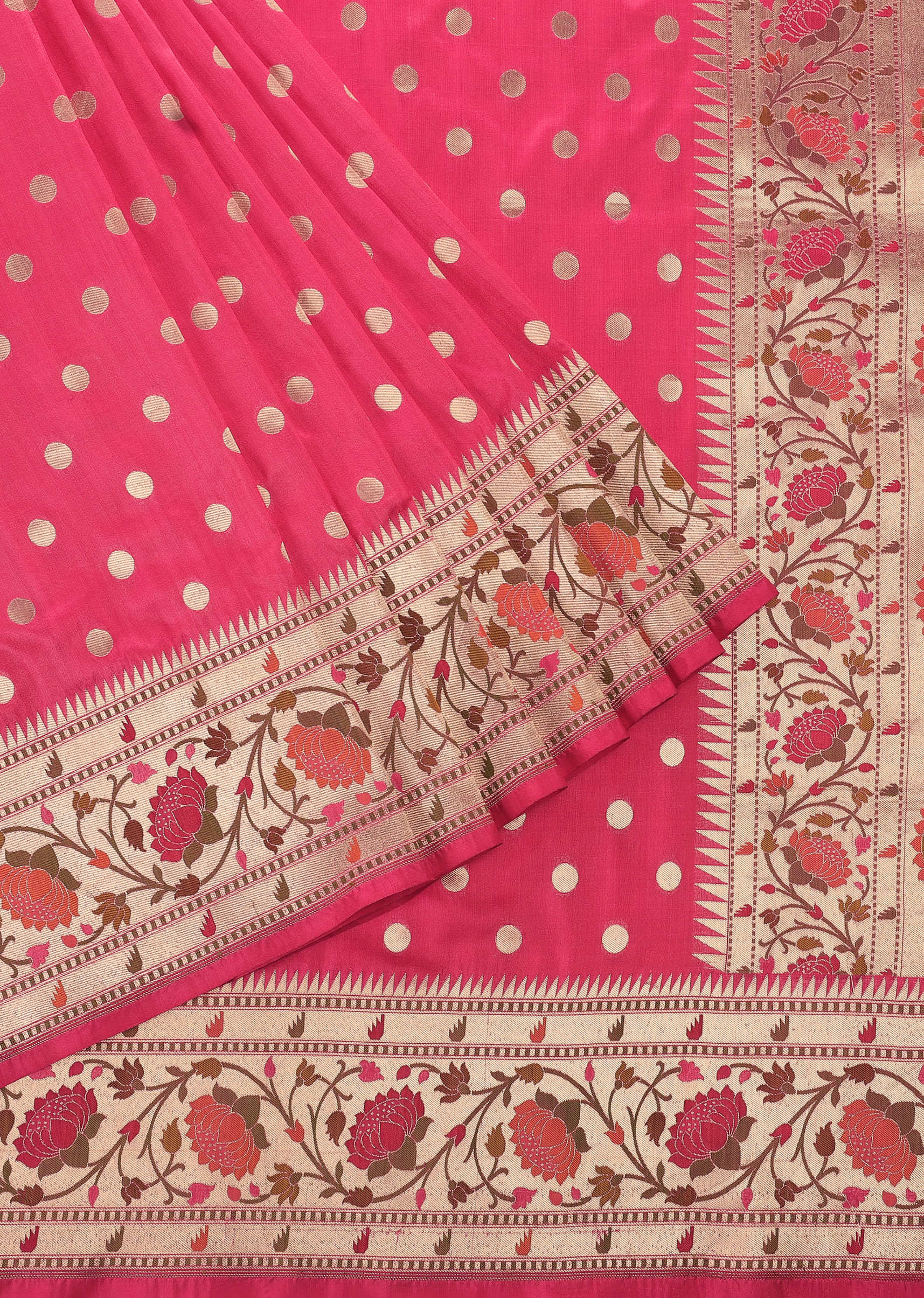 Pink Handloom Banarasi Paithani Saree In Katan Silk