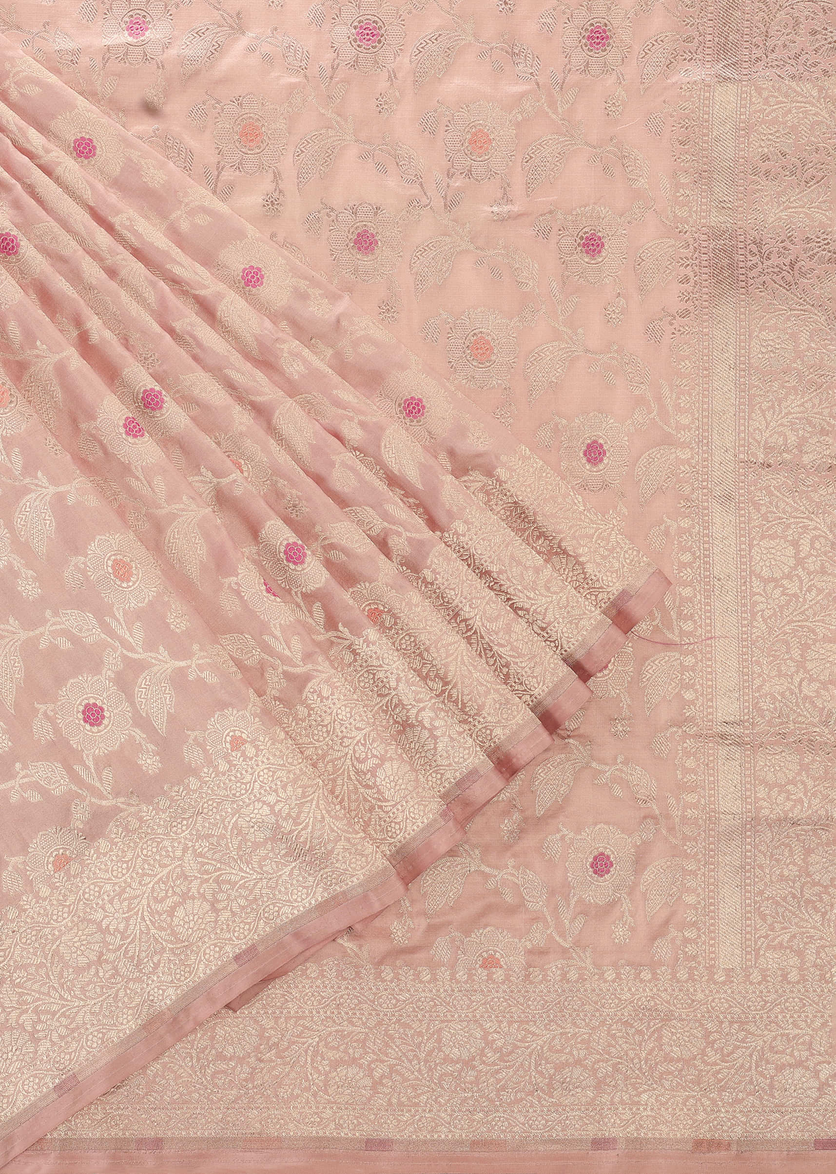 Pink Handloom Banarasi Saree In Uppada Silk With Meenakari Weave