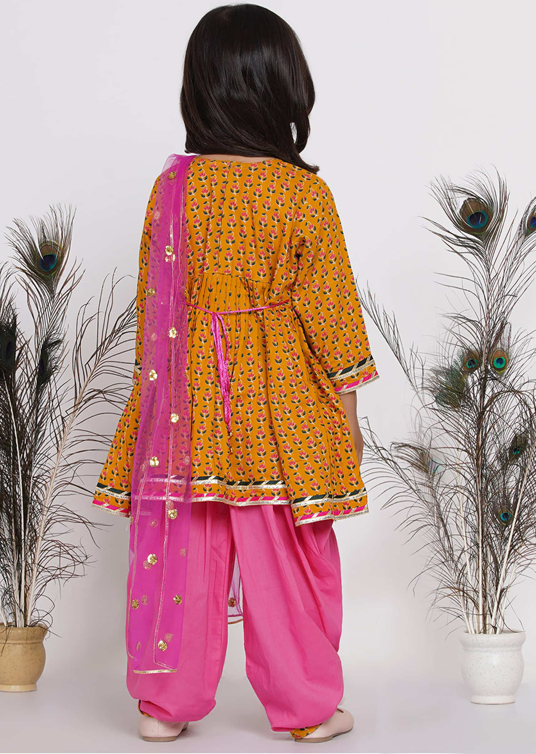 Kalki Girls Pink Jaipuri Salwar Suit With Dupatta