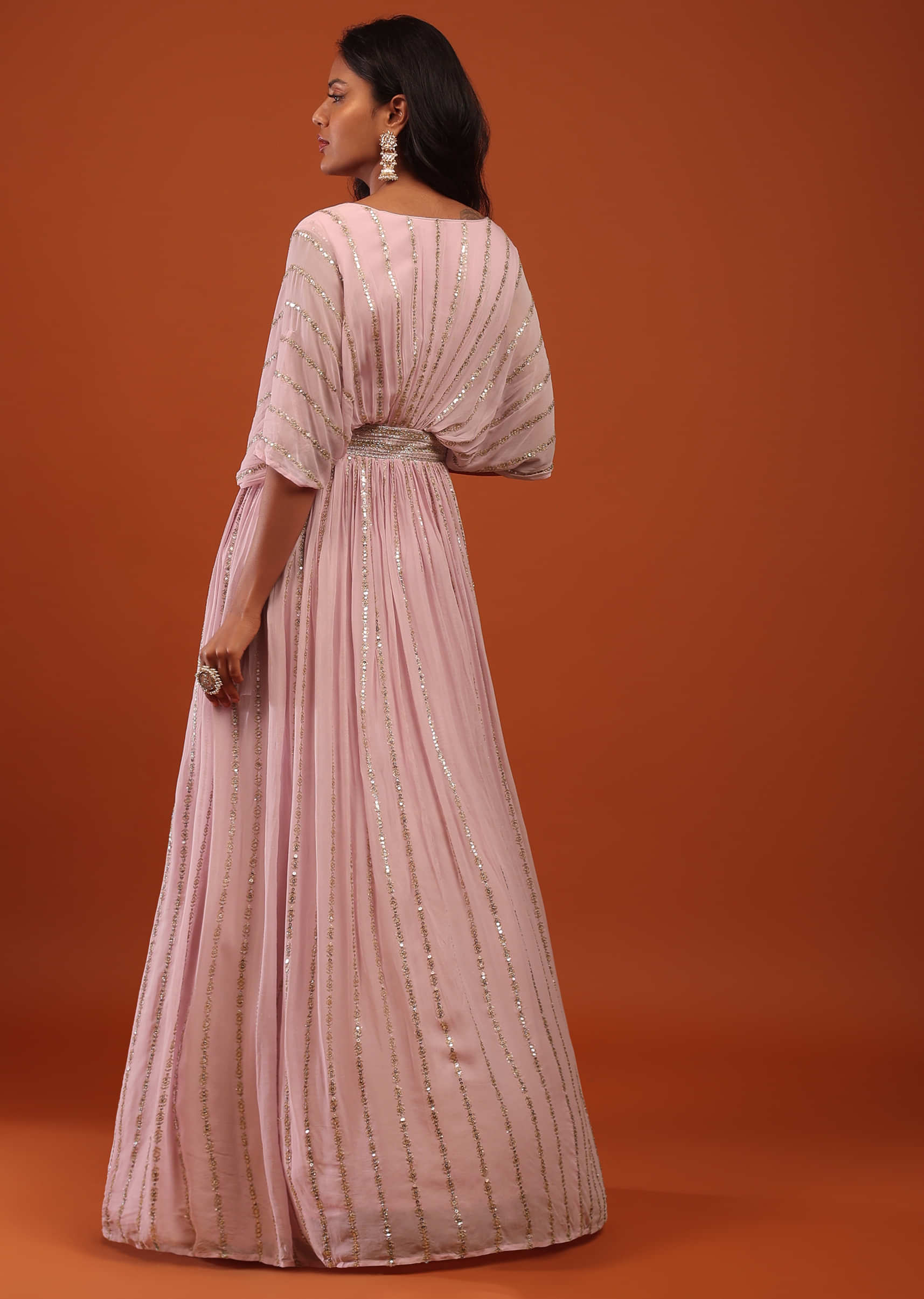 Pink Lady Cut-dana And Sequins Embroidered Georgette Kaftan Gown