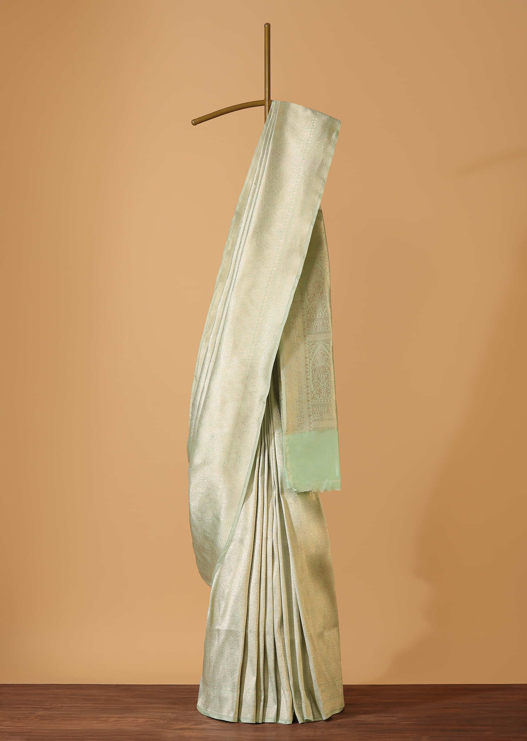Pista Green Handloom Banarasi Saree With Brocade Weave In Uppada Silk